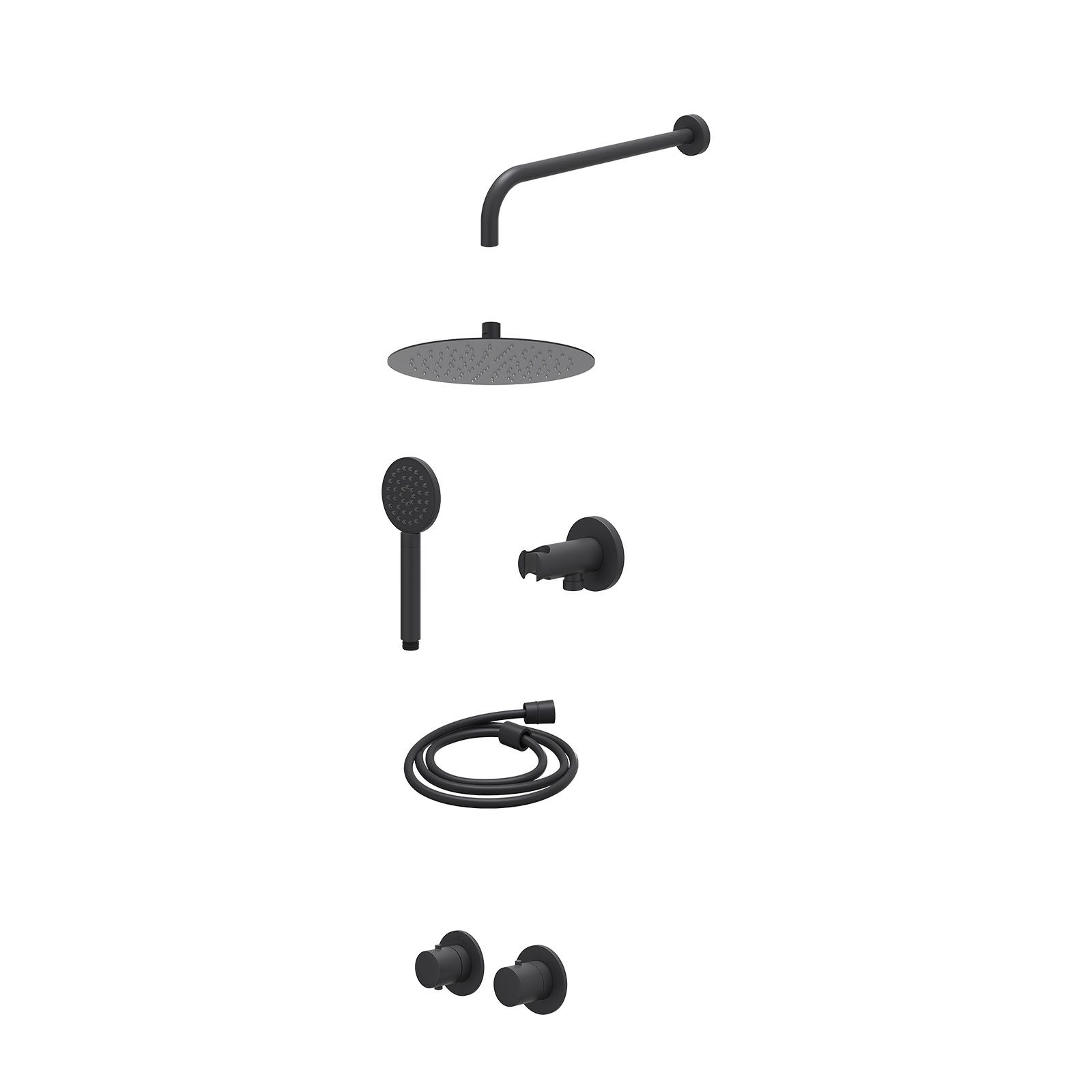 IVY Bond Regendoucheset inbouw symmetry 2-weg - 25cm slim - wandarm 40cm - wandhouder - satin spray - excl. inbouwbox - Mat zwart