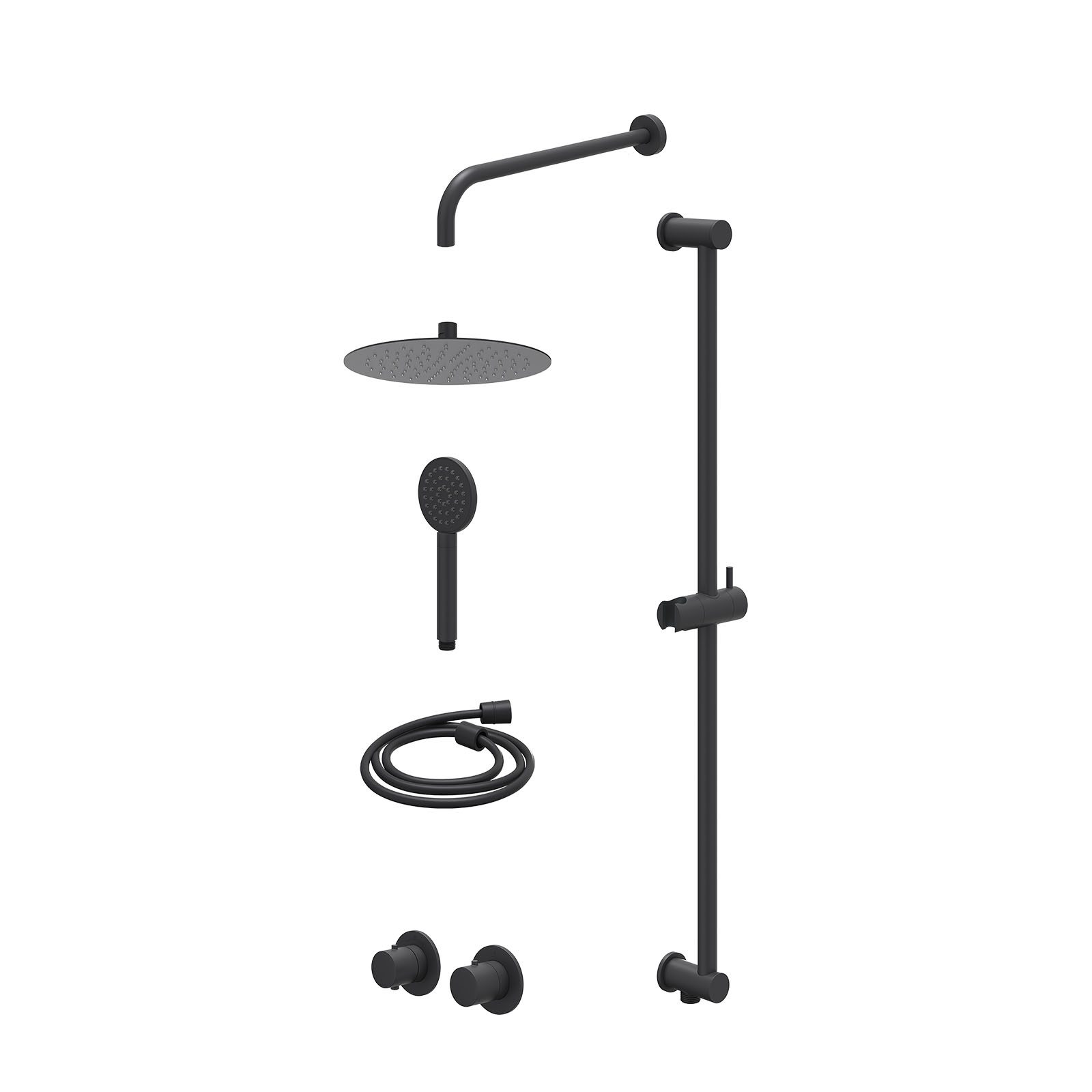 IVY Bond Regendoucheset inbouw symmetry 2-weg - 25cm slim - wandarm 40cm - glijstang - satin spray - excl. inbouwbox - Mat zwart