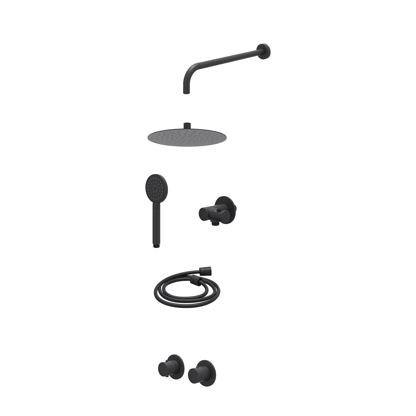 IVY Bond Regendoucheset inbouw symmetry 2-weg - 25cm slim - wandarm 40cm - verstelbare steun - satin spray - excl. inbouwbox - Mat zwart