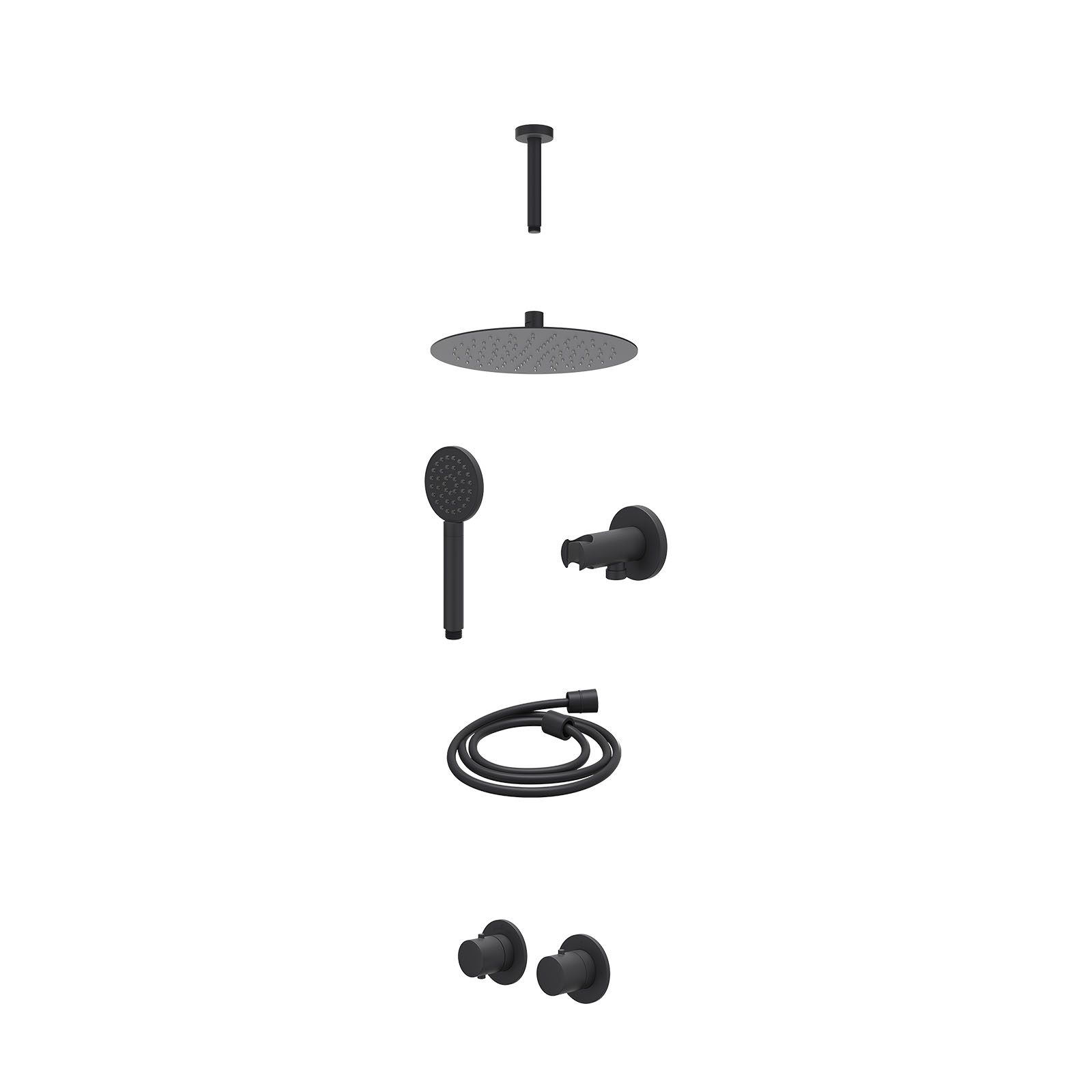 IVY Bond Regendoucheset inbouw symmetry 2-weg - 25cm slim - plafond 15cm - wandhouder - satin spray - excl. inbouwbox - Mat zwart