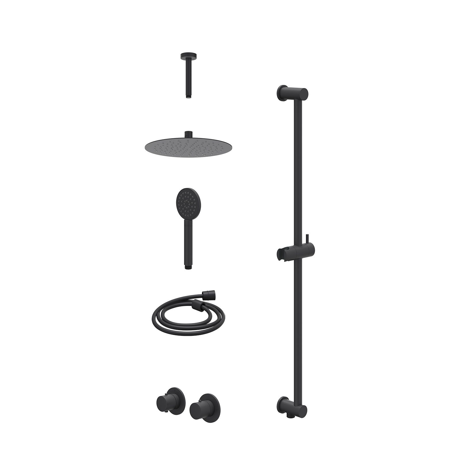 IVY Bond Regendoucheset inbouw symmetry 2-weg - 25cm slim - plafond 15cm - glijstang - satin spray - excl. inbouwbox - Mat zwart