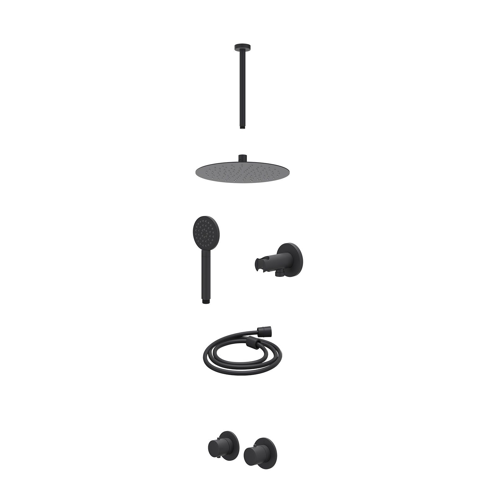 IVY Bond Regendoucheset inbouw symmetry 2-weg - 25cm slim - plafond 30cm - wandhouder - satin spray - excl. inbouwbox - Mat zwart