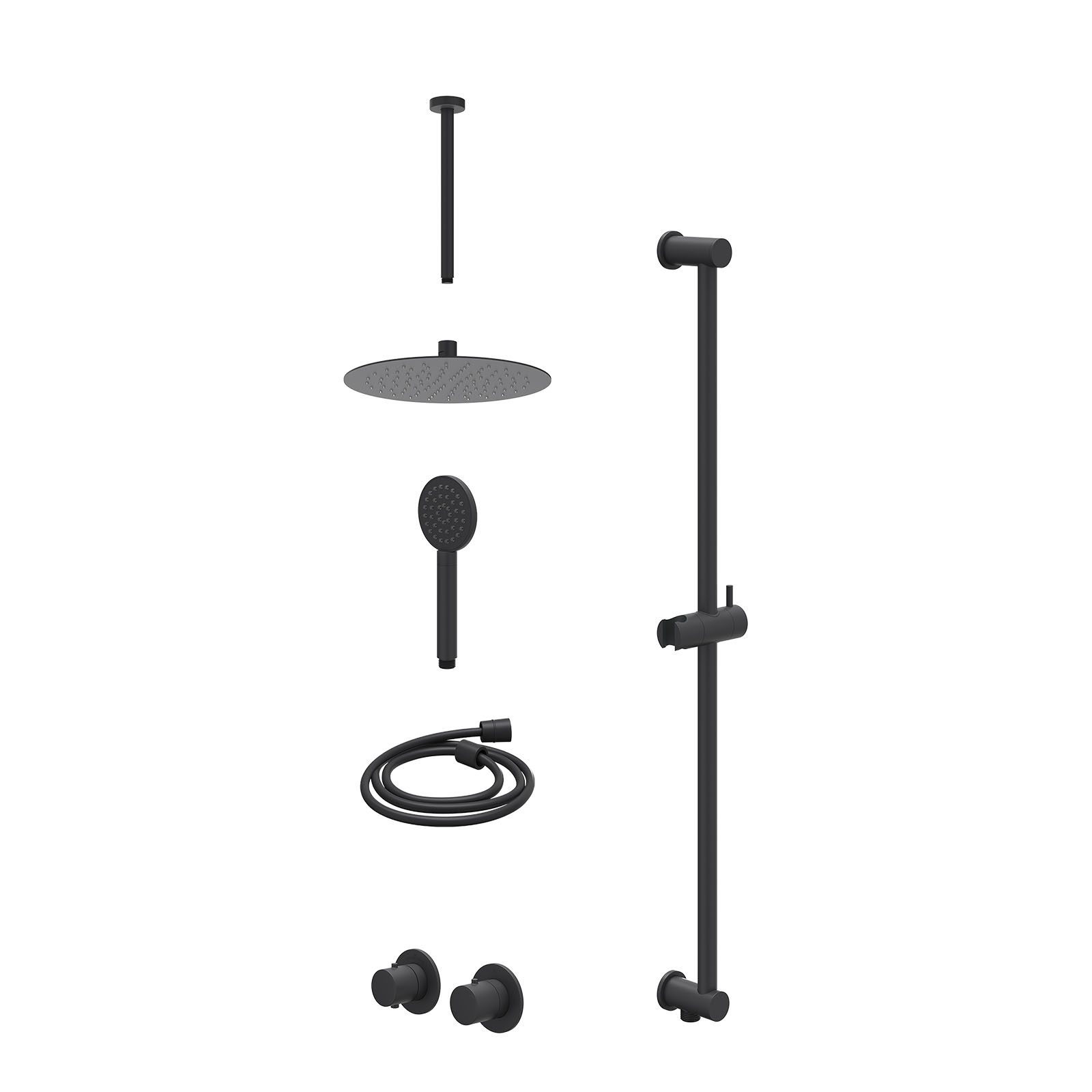 IVY Bond Regendoucheset inbouw symmetry 2-weg - 25cm slim - plafond 30cm - glijstang - satin spray - excl. inbouwbox - Mat zwart