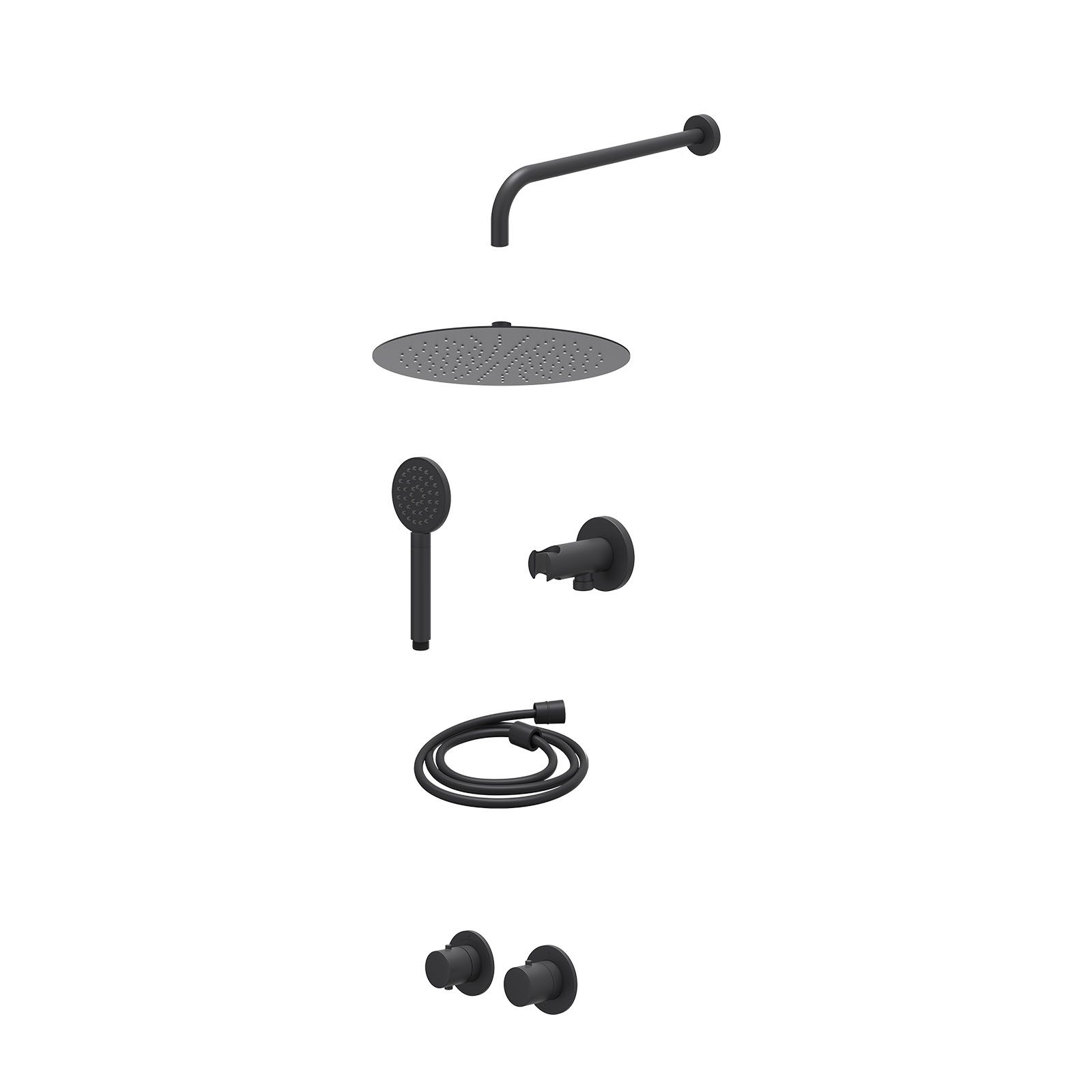 IVY Bond Regendoucheset inbouw symmetry 2-weg - 30cm slim - wandarm 40cm - wandhouder - satin spray - excl. inbouwbox - Mat zwart