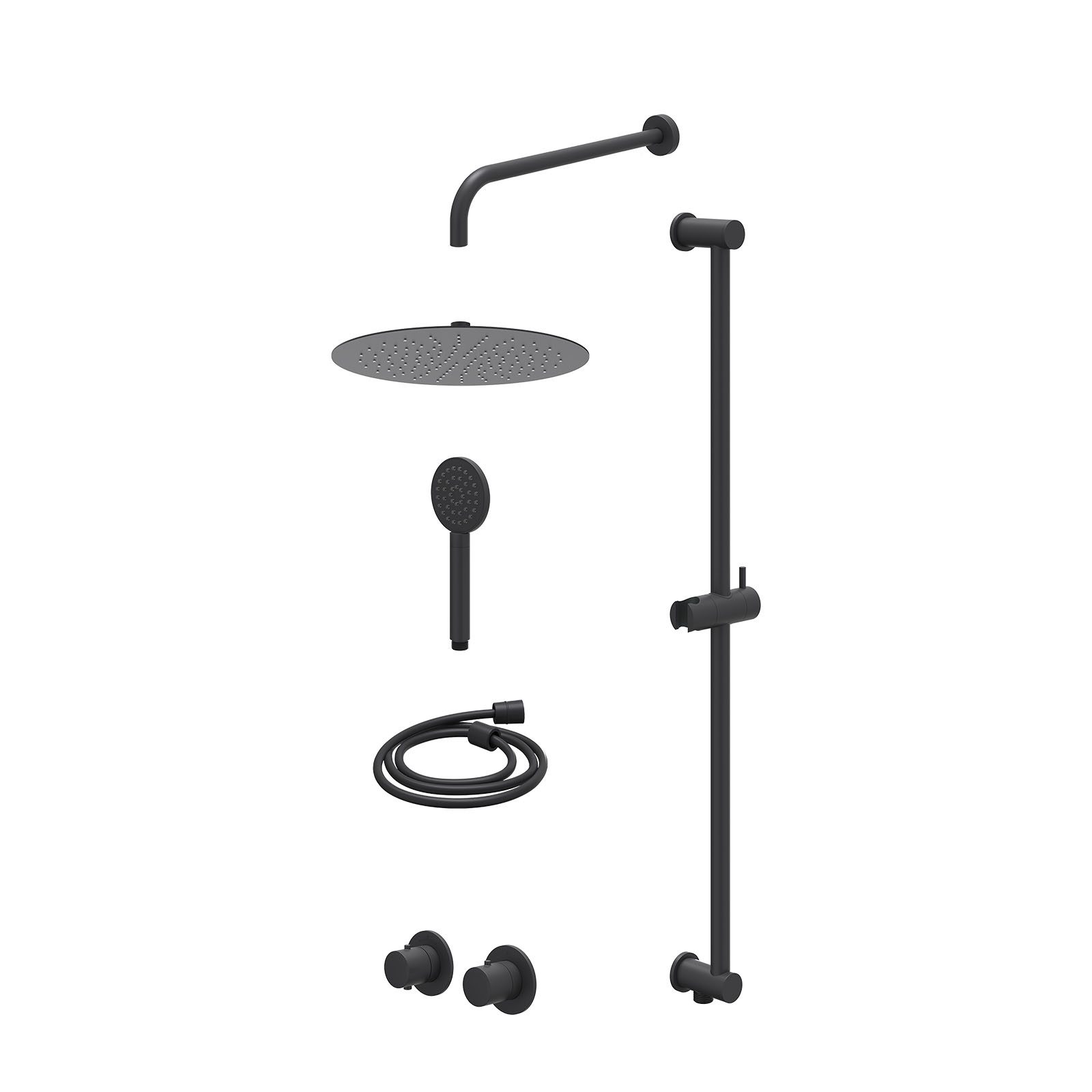 IVY Bond Regendoucheset inbouw symmetry 2-weg - 30cm slim - wandarm 40cm - glijstang - satin spray - excl. inbouwbox - Mat zwart