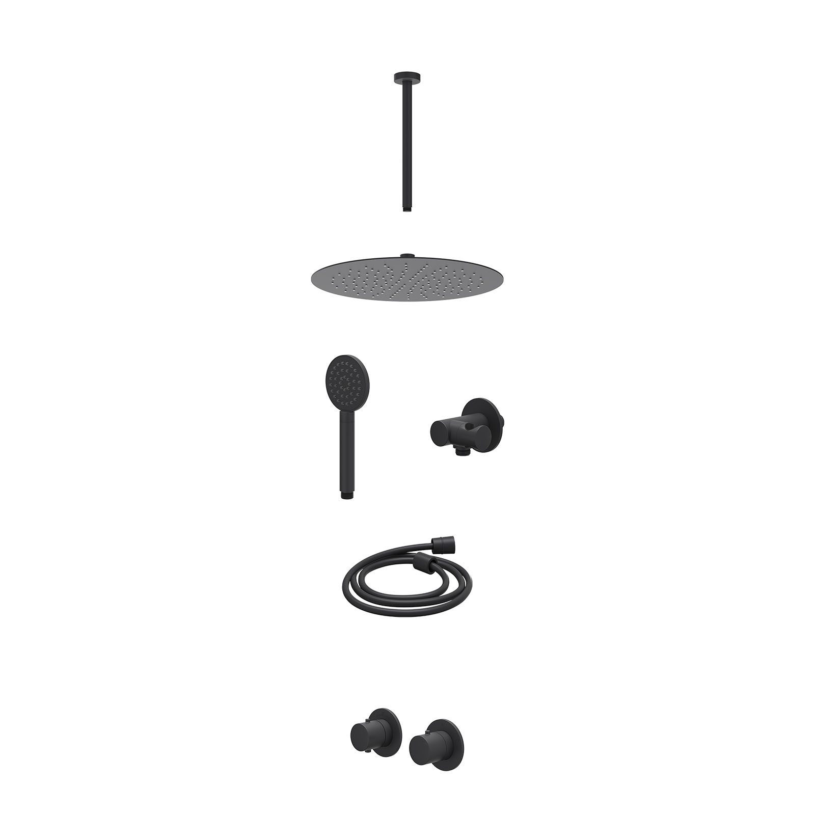 IVY Bond Regendoucheset inbouw symmetry 2-weg - 30cm slim - plafond 30cm - verstelbare steun - satin spray - excl. inbouwbox - Mat zwart