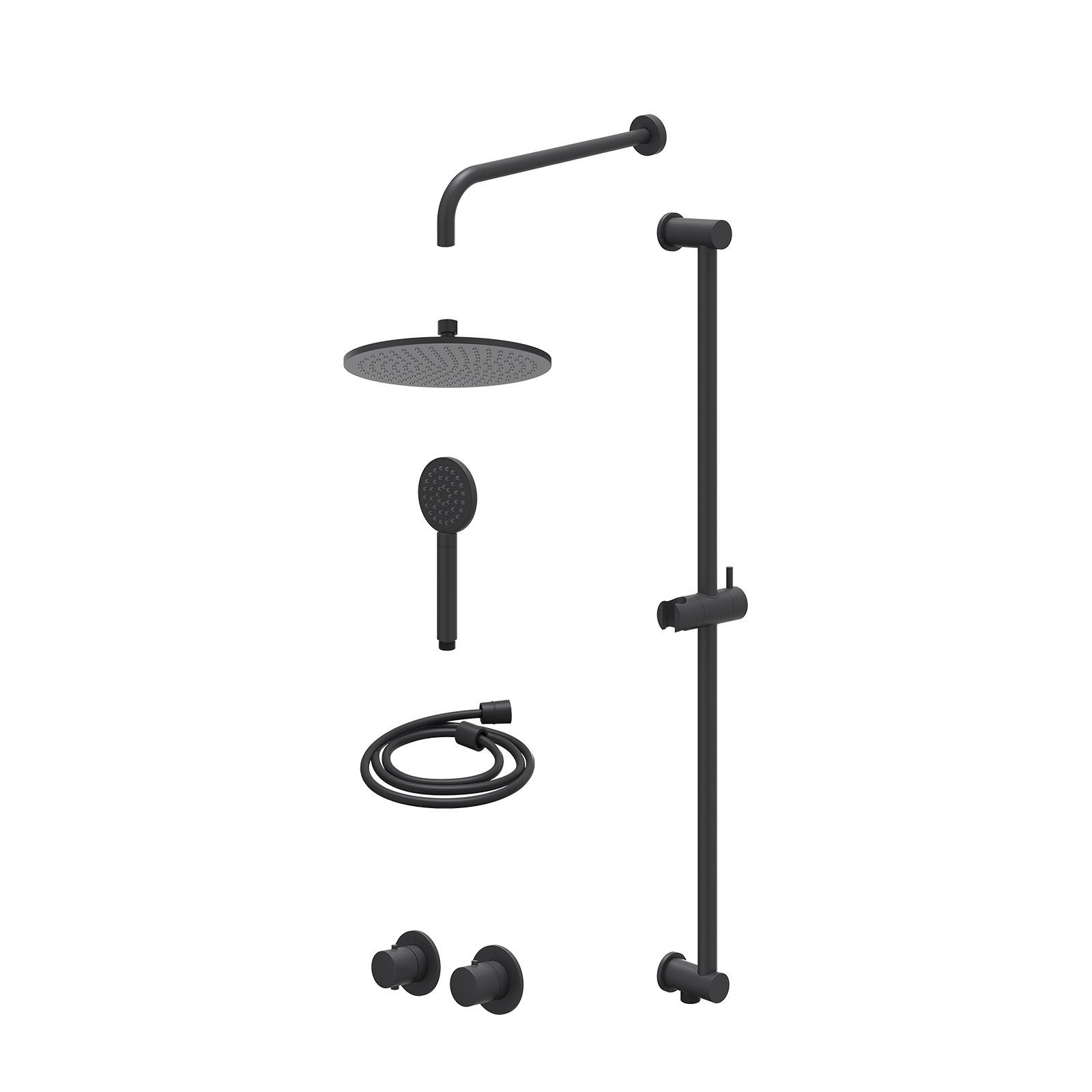 IVY Bond Regendoucheset inbouw symmetry 2-weg - 25cm medium - wandarm 40cm - glijstang - satin spray - excl. inbouwbox - Mat zwart