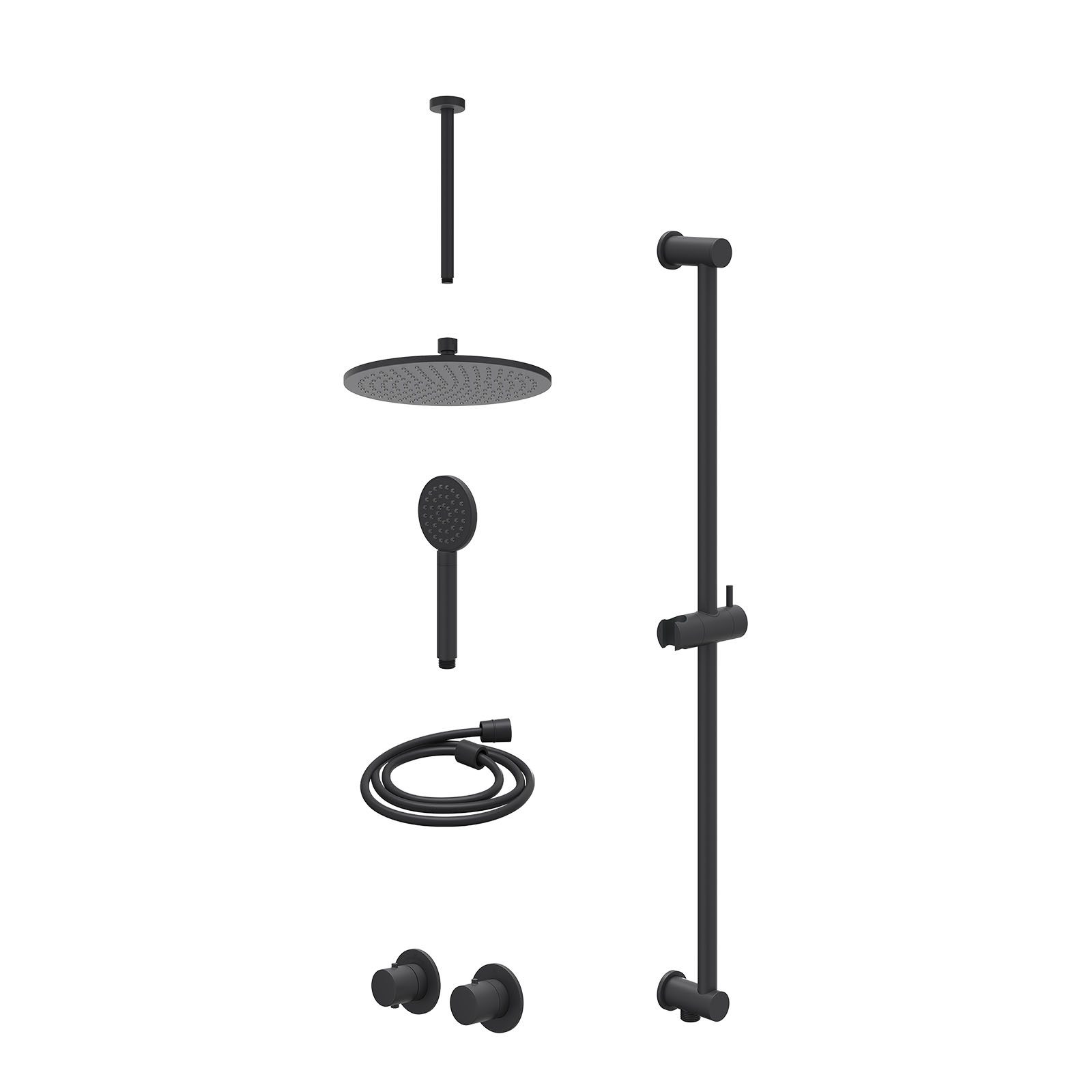 IVY Bond Regendoucheset inbouw symmetry 2-weg - 25cm medium - plafond 30cm - glijstang - satin spray - excl. inbouwbox - Mat zwart