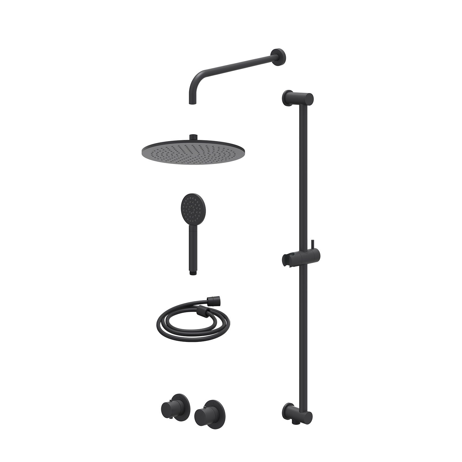 IVY Bond Regendoucheset inbouw symmetry 2-weg - 30cm medium - wandarm 40cm - glijstang - satin spray - excl. inbouwbox - Mat zwart