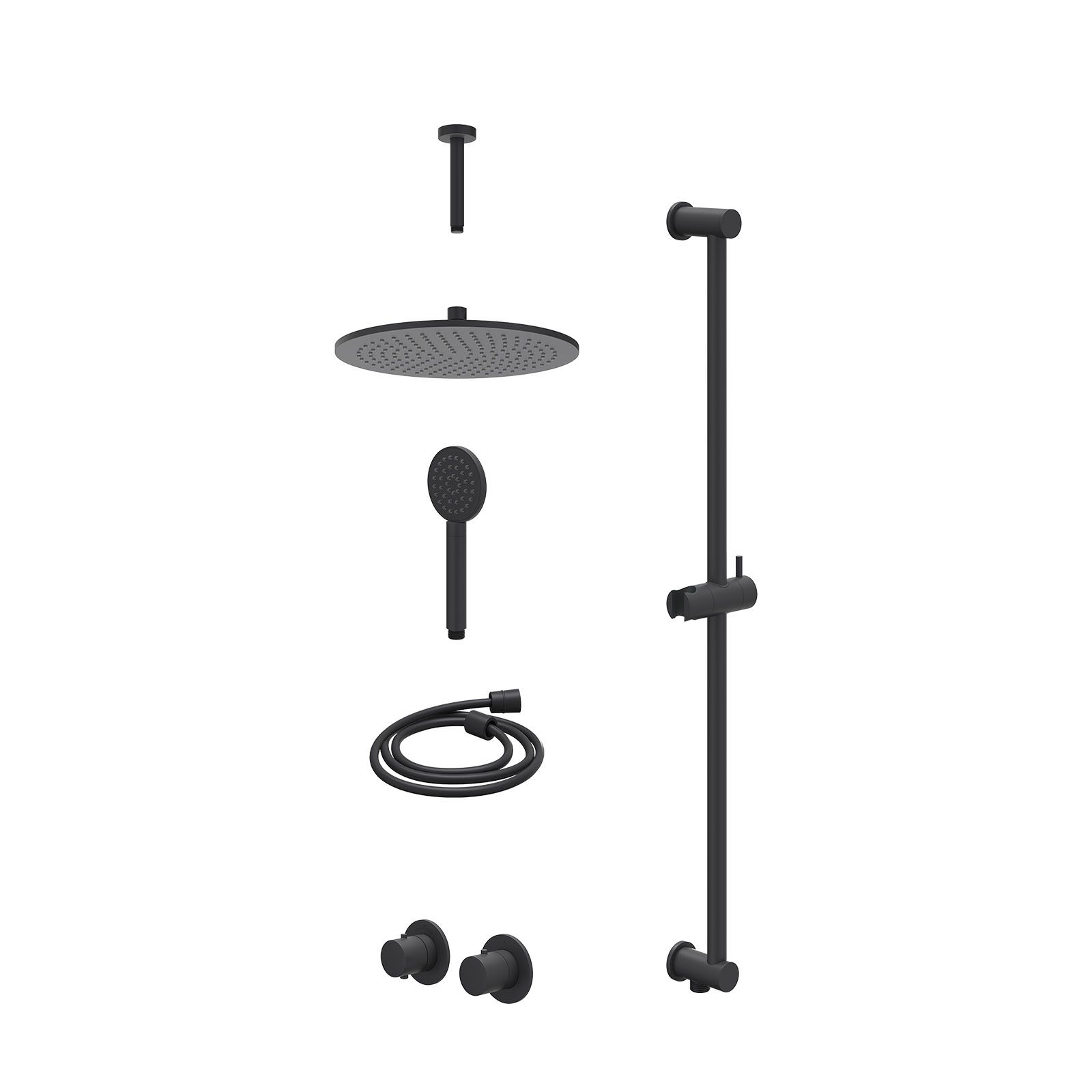 IVY Bond Regendoucheset inbouw symmetry 2-weg - 30cm medium - plafond 15cm - glijstang - satin spray - excl. inbouwbox - Mat zwart