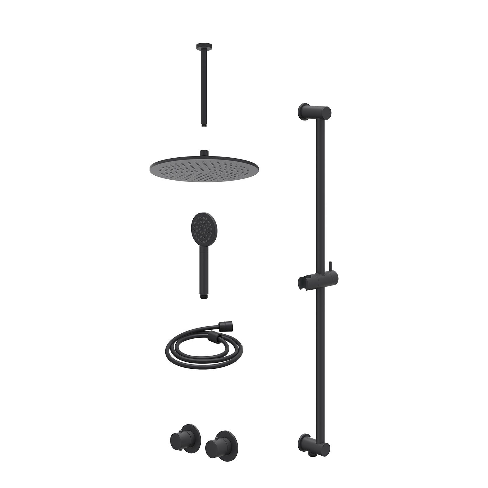 IVY Bond Regendoucheset inbouw symmetry 2-weg - 30cm medium - plafond 30cm - glijstang - satin spray - excl. inbouwbox - Mat zwart