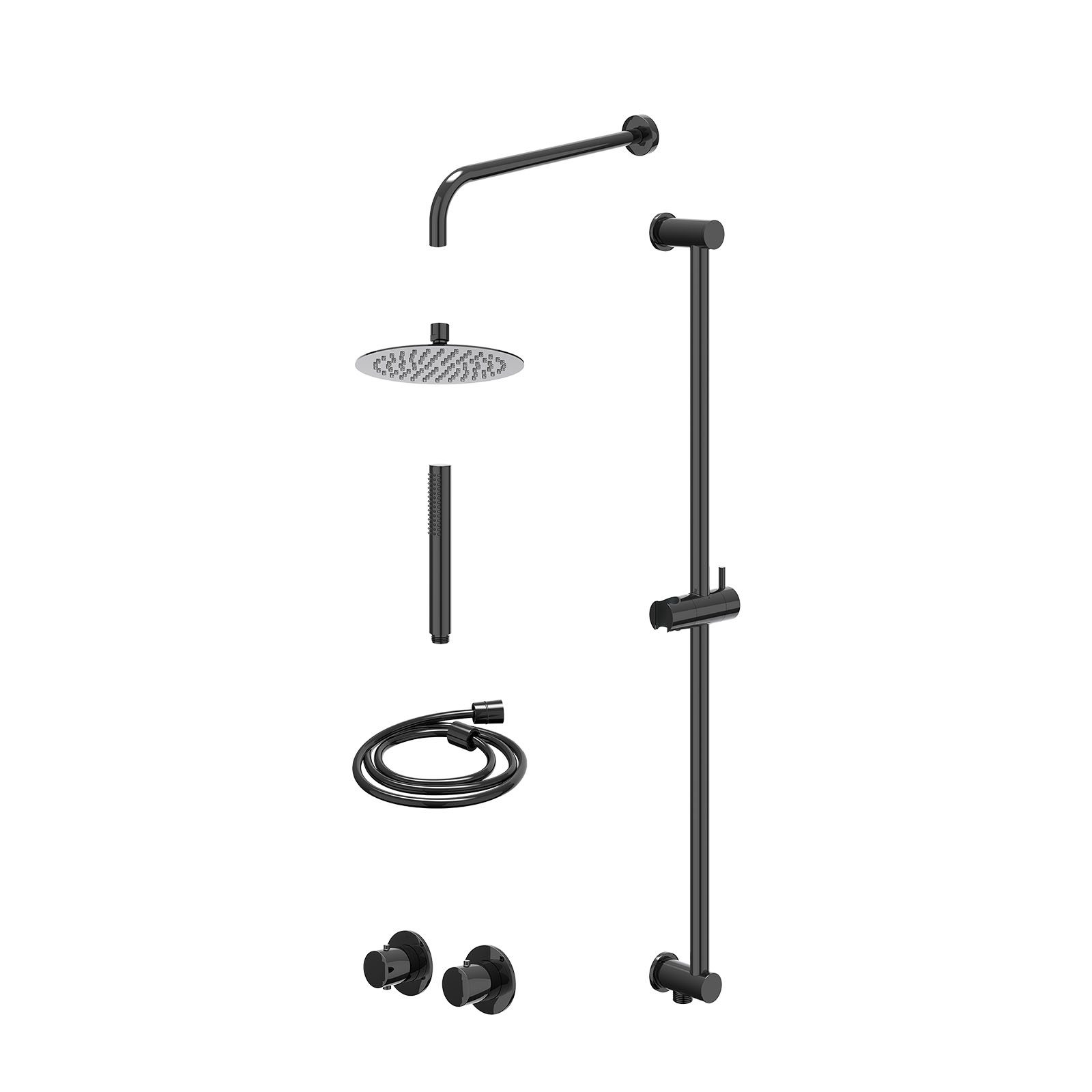IVY Bond Regendoucheset inbouw symmetry 2-weg - 20cm slim - wandarm 40cm - glijstang - staafhanddouche - excl. inbouwbox - Zwart chroom