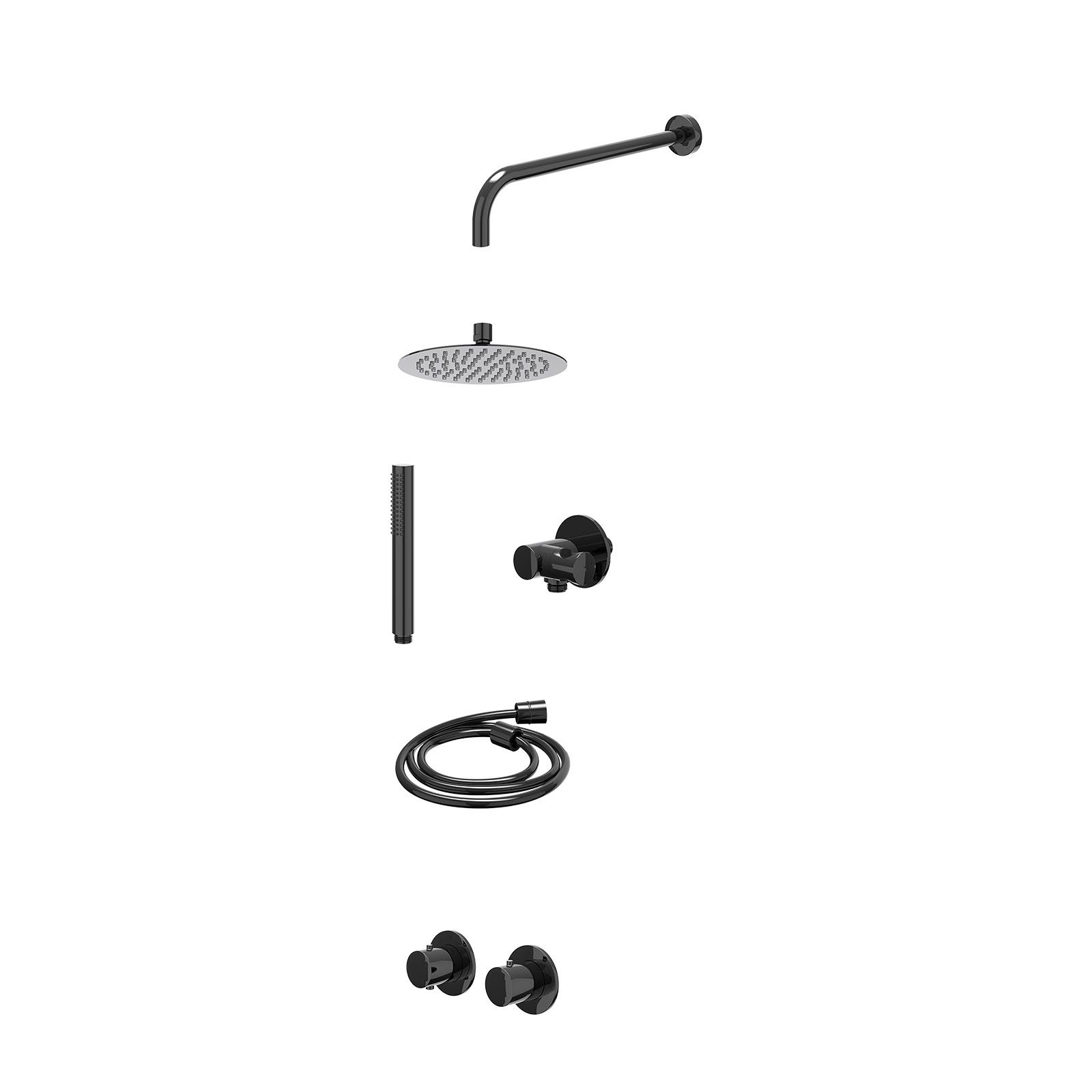 IVY Bond Regendoucheset inbouw symmetry 2-weg - 20cm slim - wandarm 40cm - verstelbare steun - staafhanddouche - excl. inbouwbox - Zwart chroom