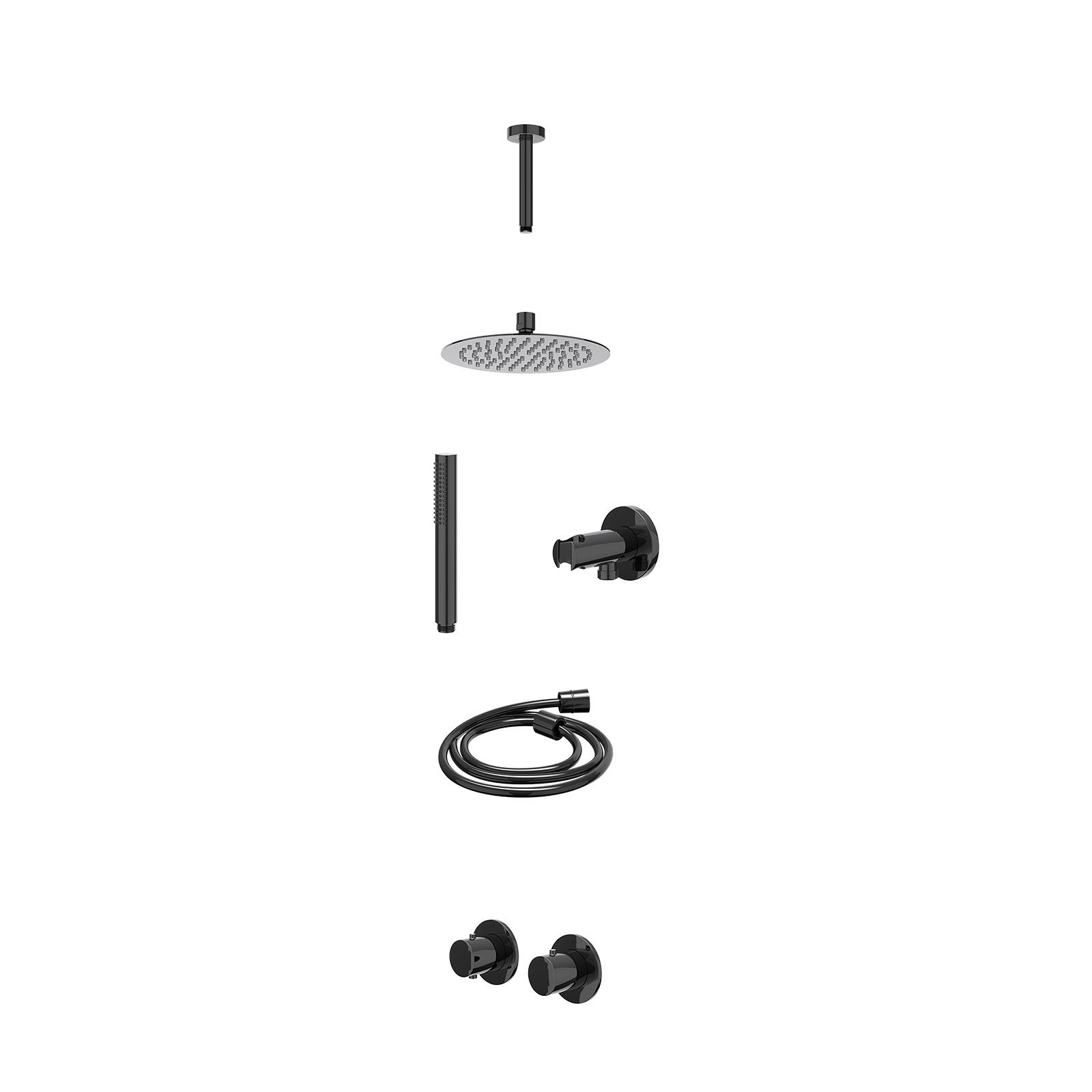 IVY Bond Regendoucheset inbouw symmetry 2-weg - 20cm slim - plafond 15cm - wandhouder - staafhanddouche - excl. inbouwbox - Zwart chroom