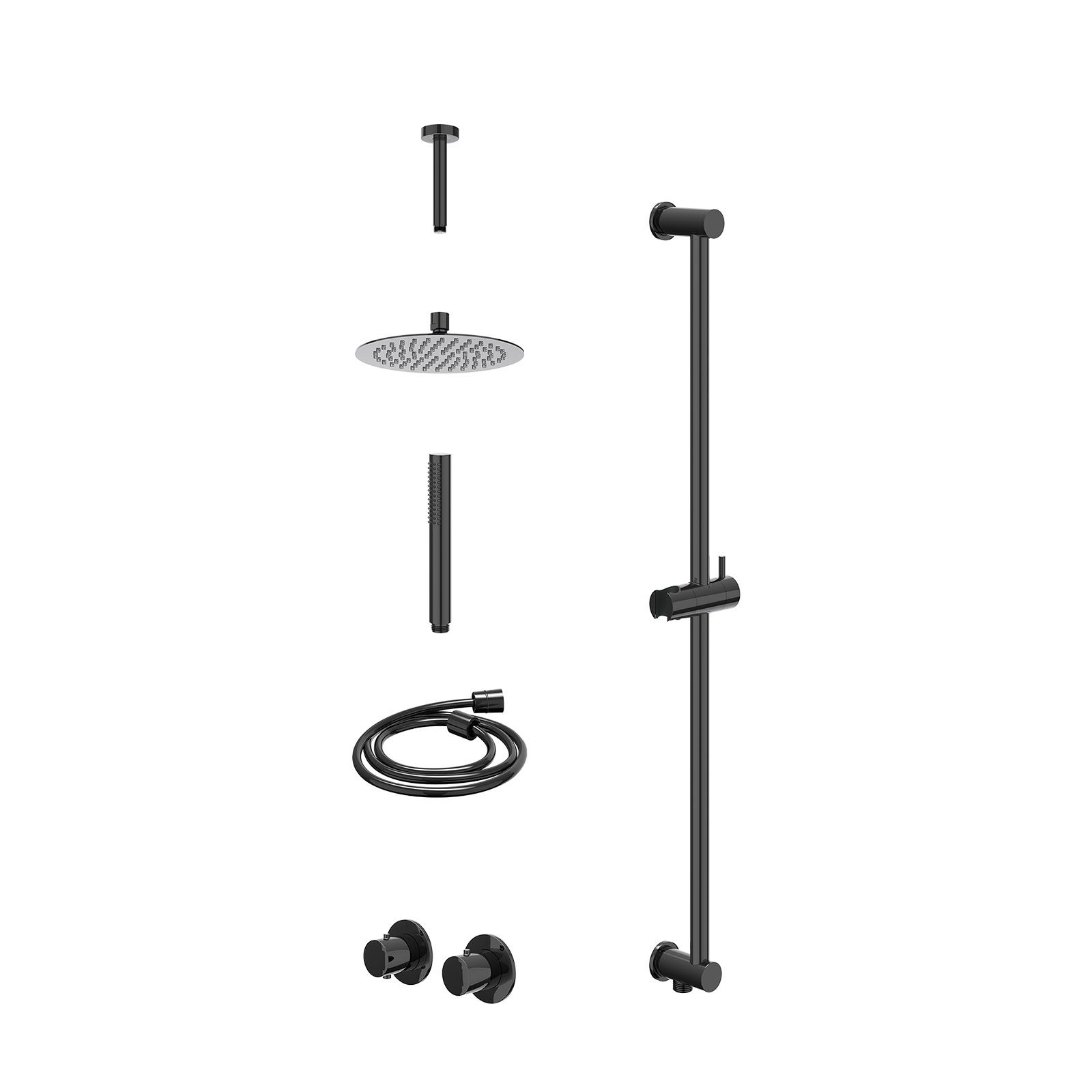 IVY Bond Regendoucheset inbouw symmetry 2-weg - 20cm slim - plafond 15cm - glijstang - staafhanddouche - excl. inbouwbox - Zwart chroom