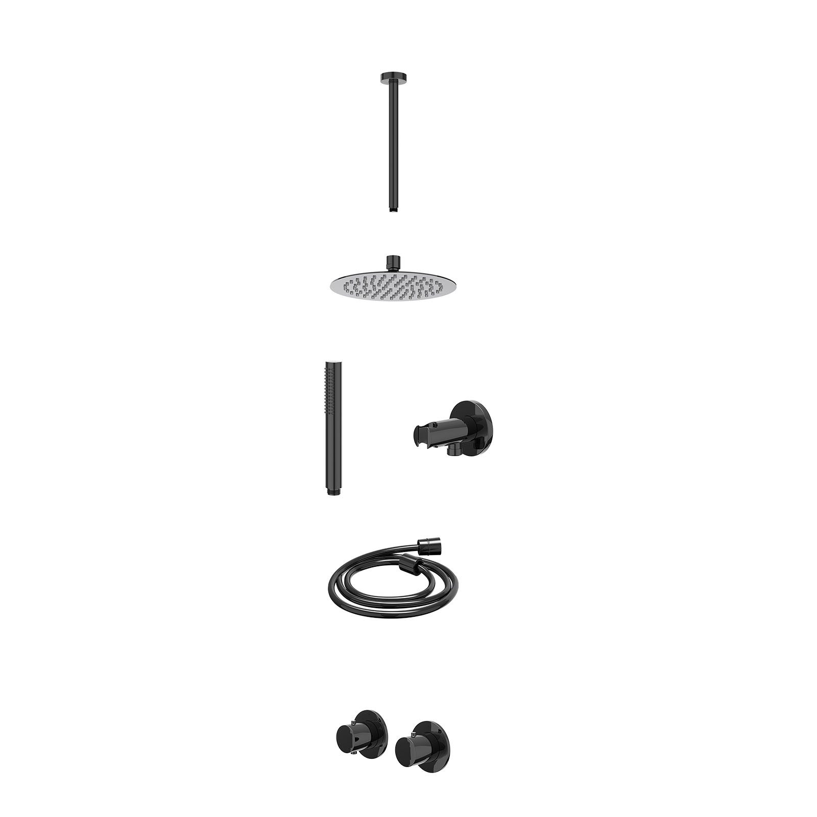 IVY Bond Regendoucheset inbouw symmetry 2-weg - 20cm slim - plafond 30cm - wandhouder - staafhanddouche - excl. inbouwbox - Zwart chroom