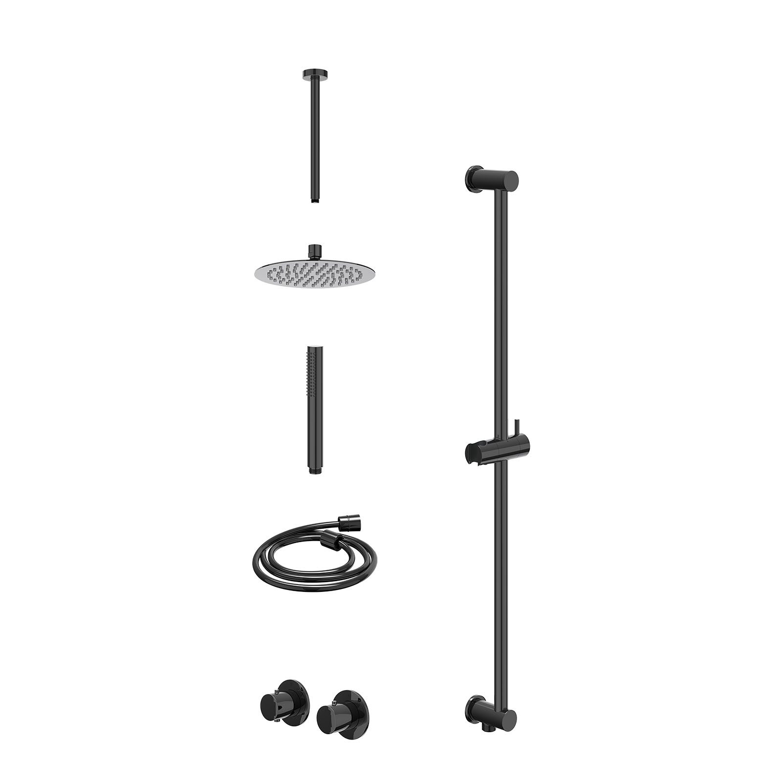 IVY Bond Regendoucheset inbouw symmetry 2-weg - 20cm slim - plafond 30cm - glijstang - staafhanddouche - excl. inbouwbox - Zwart chroom