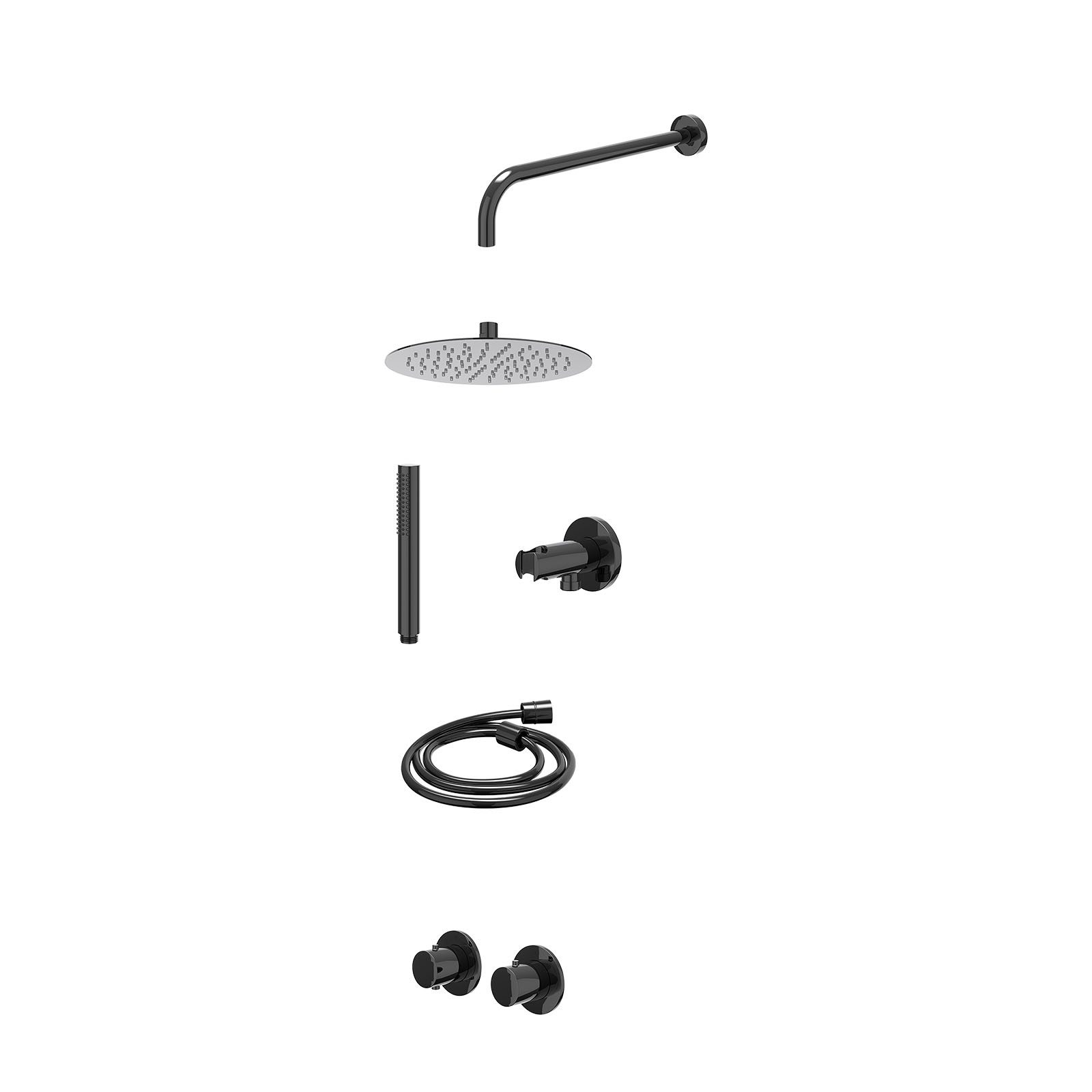 IVY Bond Regendoucheset inbouw symmetry 2-weg - 25cm slim - wandarm 40cm - wandhouder - staafhanddouche - excl. inbouwbox - Zwart chroom