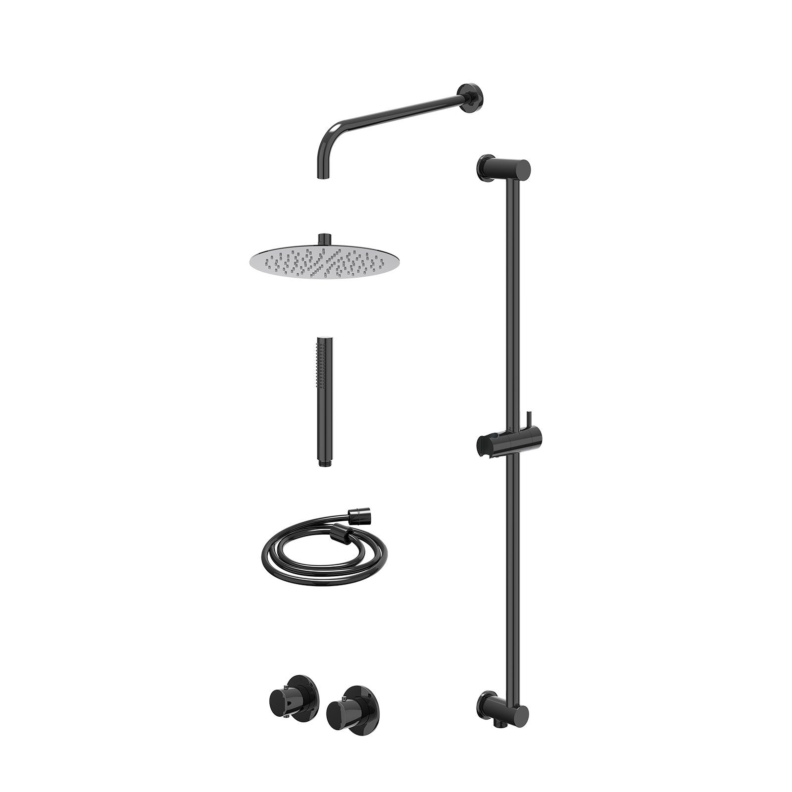 IVY Bond Regendoucheset inbouw symmetry 2-weg - 25cm slim - wandarm 40cm - glijstang - staafhanddouche - excl. inbouwbox - Zwart chroom