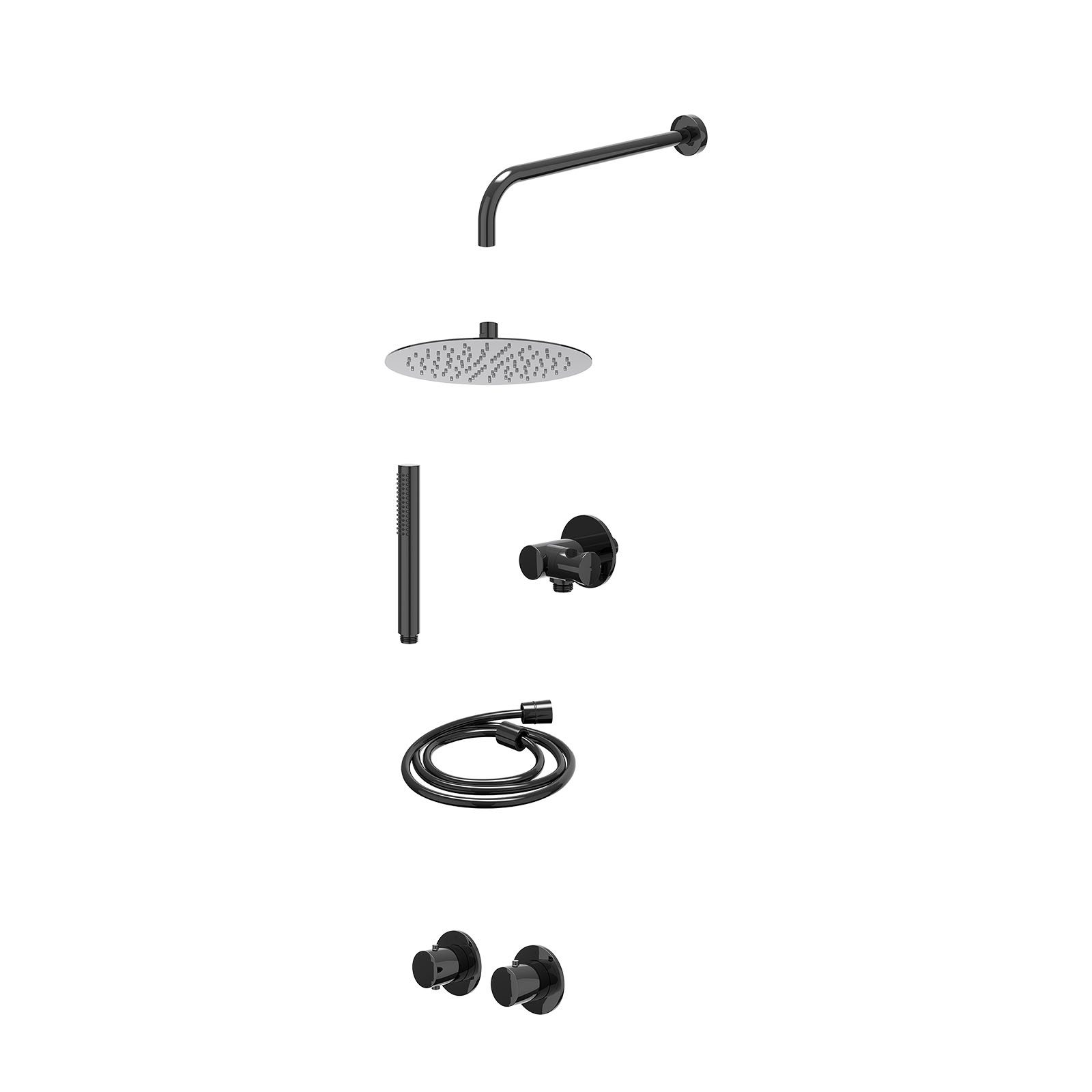 IVY Bond Regendoucheset inbouw symmetry 2-weg - 25cm slim - wandarm 40cm - verstelbare steun - staafhanddouche - excl. inbouwbox - Zwart chroom