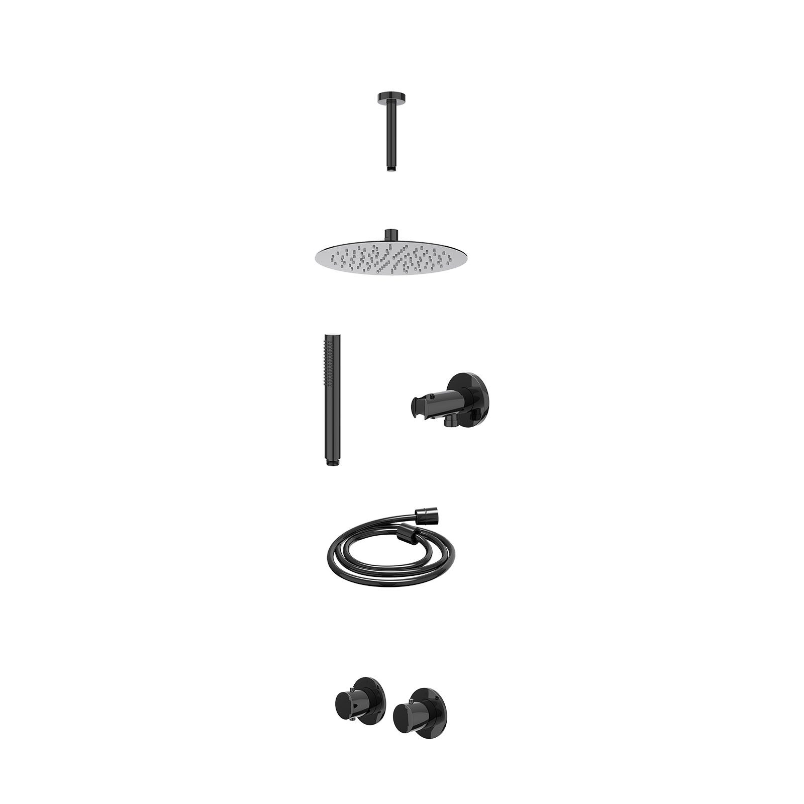 IVY Bond Regendoucheset inbouw symmetry 2-weg - 25cm slim - plafond 15cm - wandhouder - staafhanddouche - excl. inbouwbox - Zwart chroom