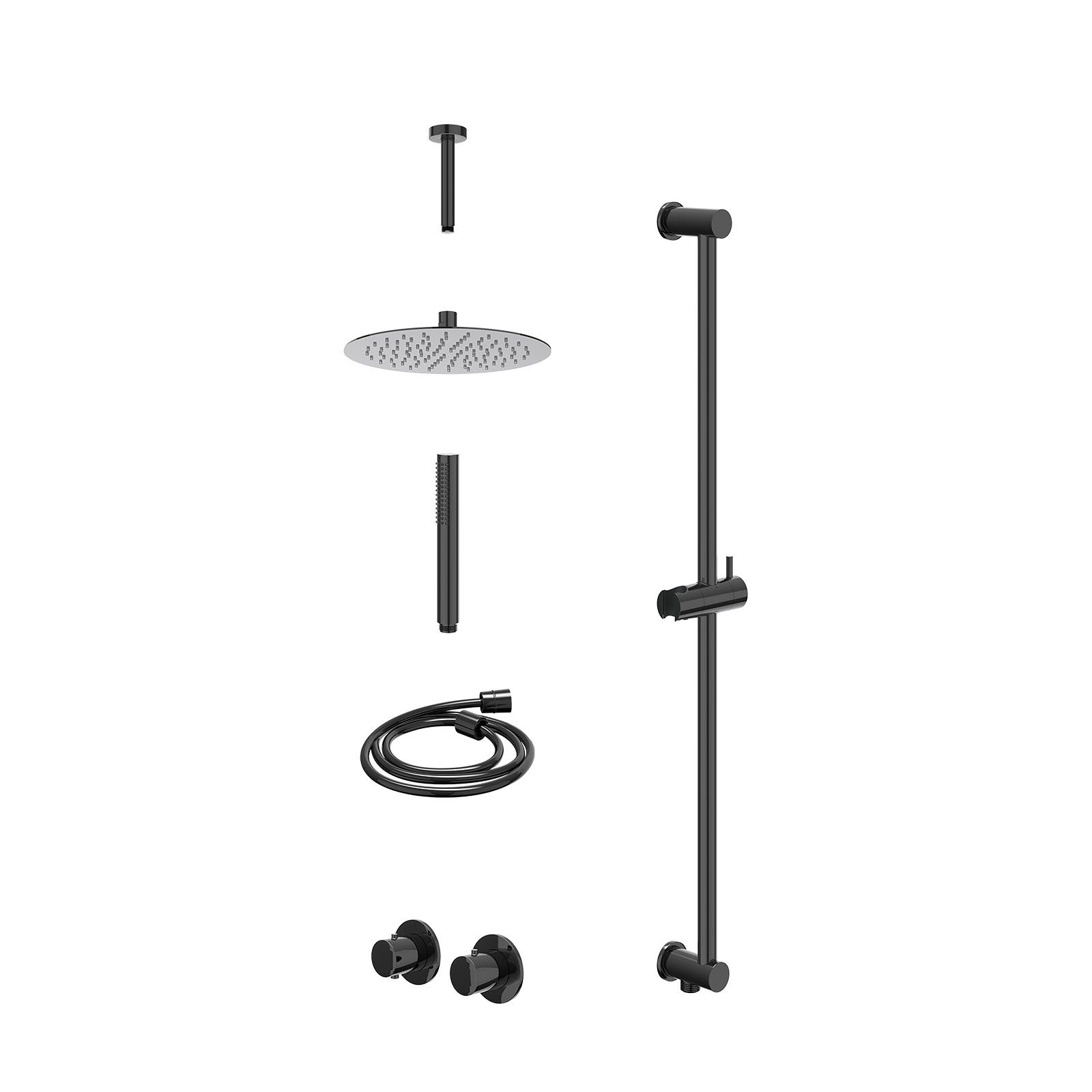 IVY Bond Regendoucheset inbouw symmetry 2-weg - 25cm slim - plafond 15cm - glijstang - staafhanddouche - excl. inbouwbox - Zwart chroom