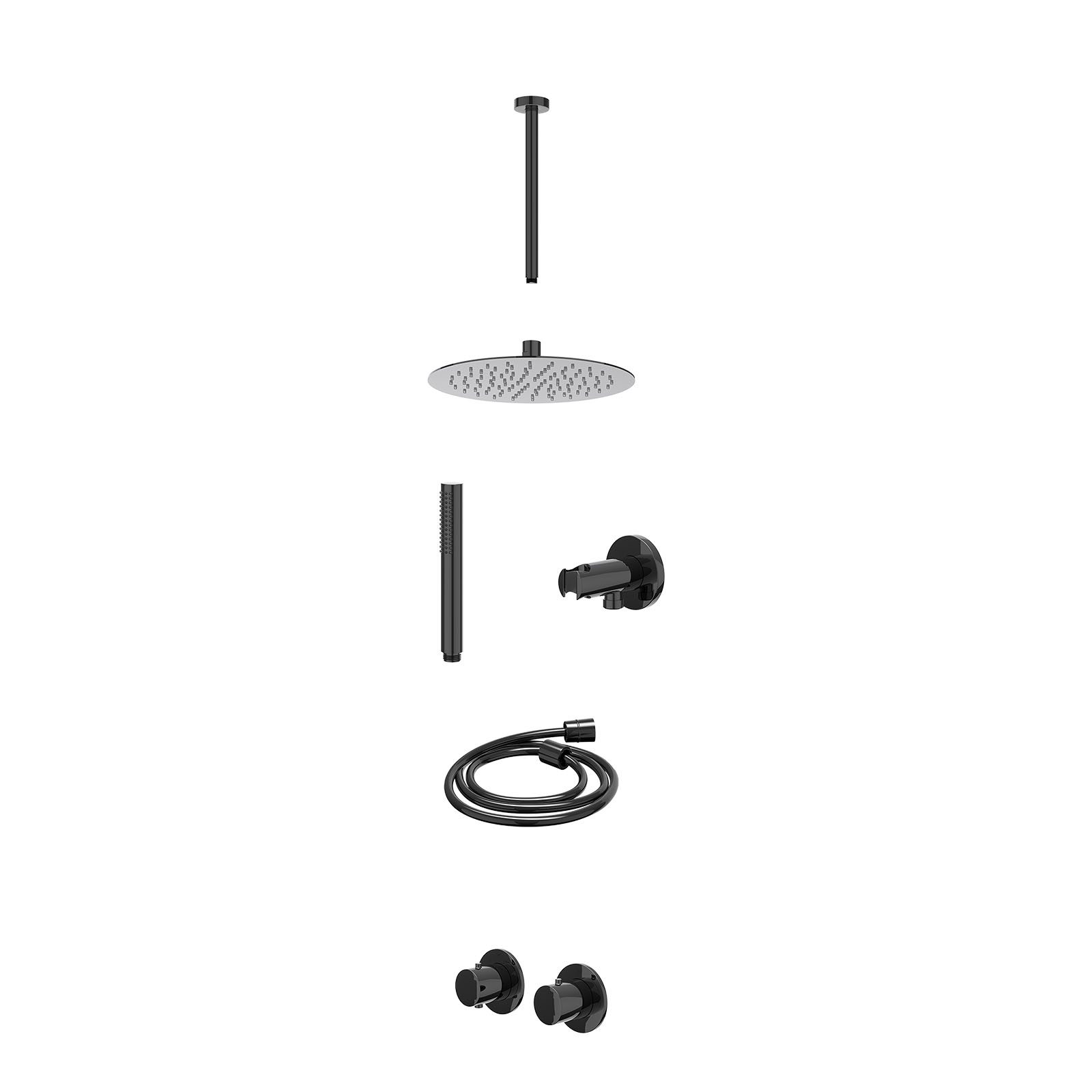 IVY Bond Regendoucheset inbouw symmetry 2-weg - 25cm slim - plafond 30cm - wandhouder - staafhanddouche - excl. inbouwbox - Zwart chroom