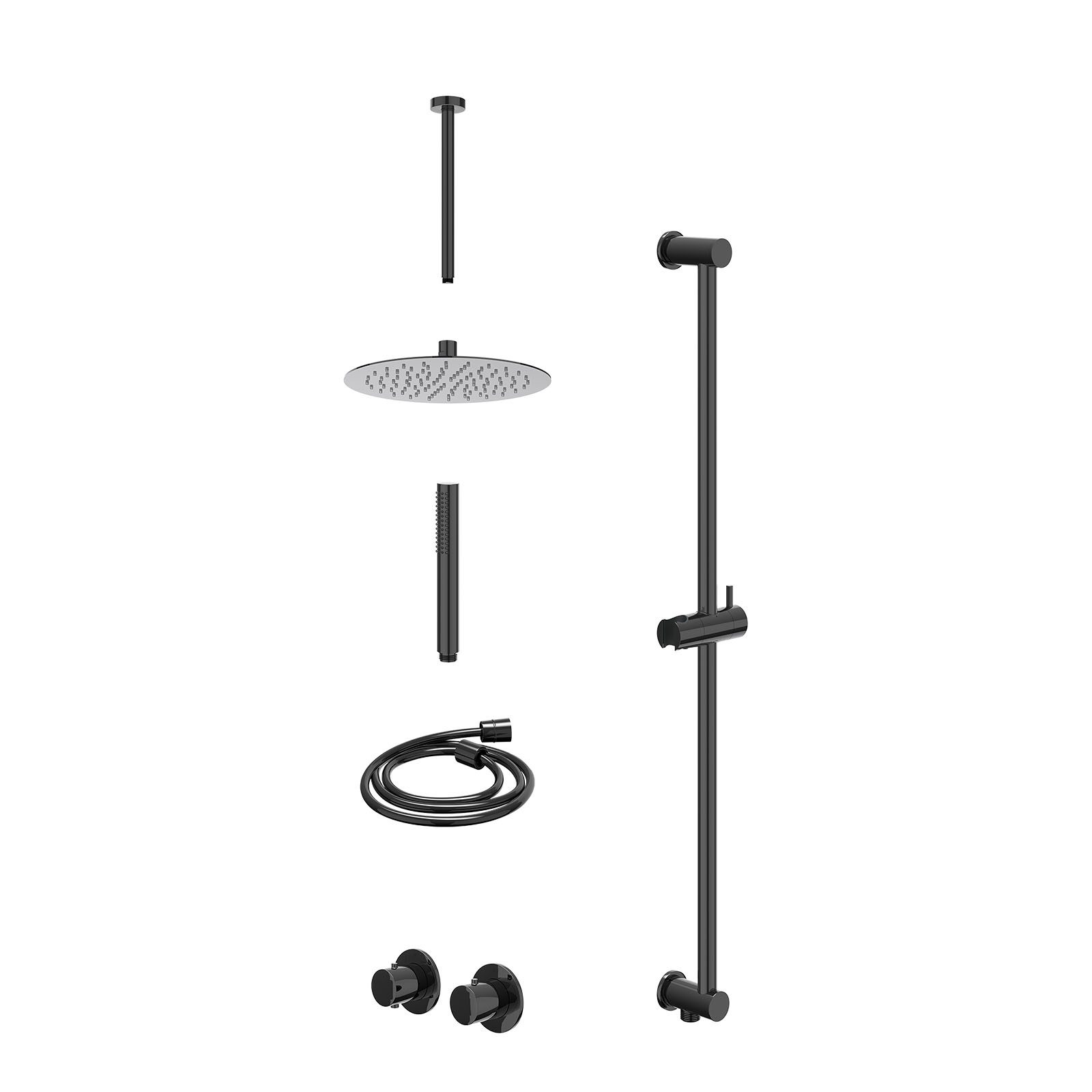 IVY Bond Regendoucheset inbouw symmetry 2-weg - 25cm slim - plafond 30cm - glijstang - staafhanddouche - excl. inbouwbox - Zwart chroom