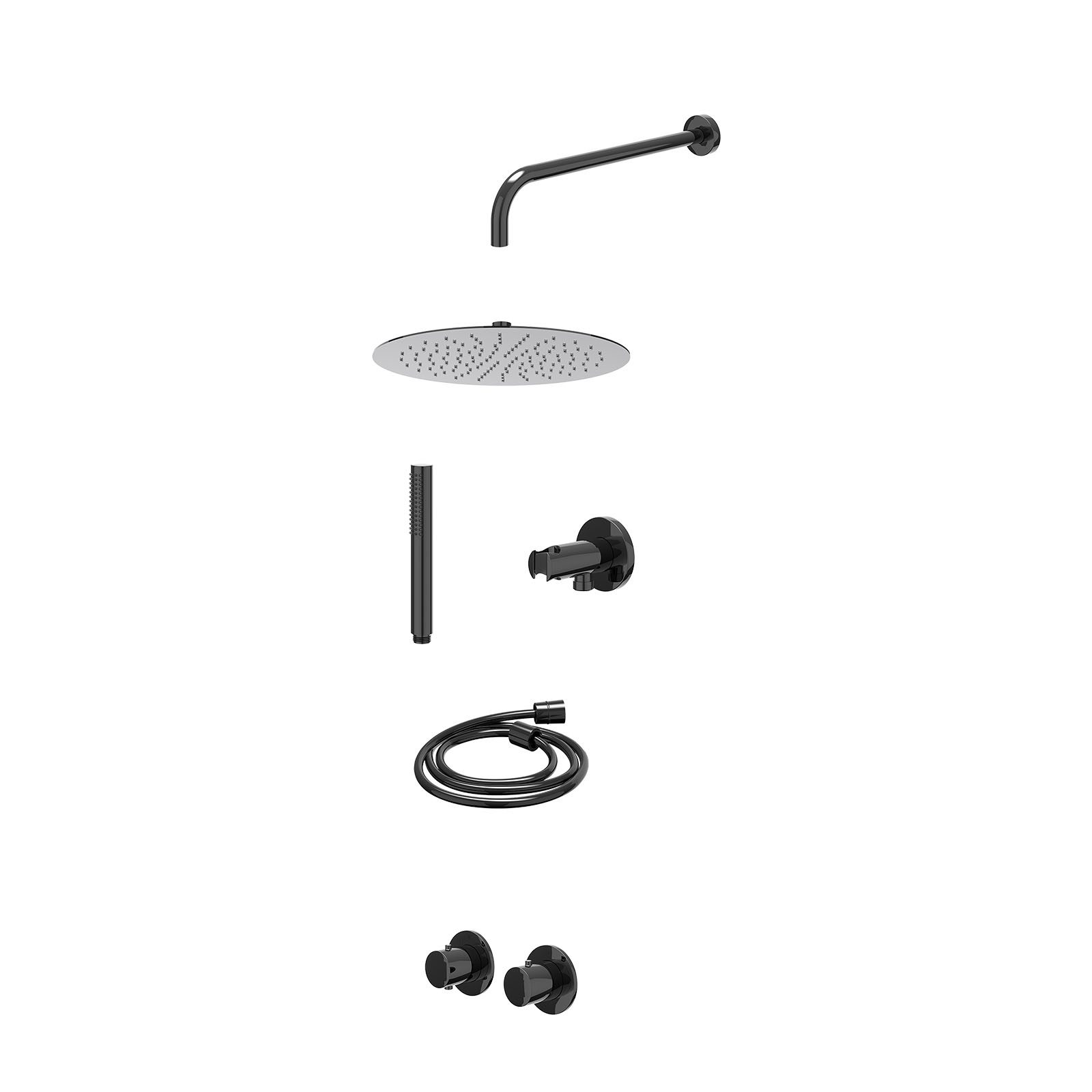 IVY Bond Regendoucheset inbouw symmetry 2-weg - 30cm slim - wandarm 40cm - wandhouder - staafhanddouche - excl. inbouwbox - Zwart chroom