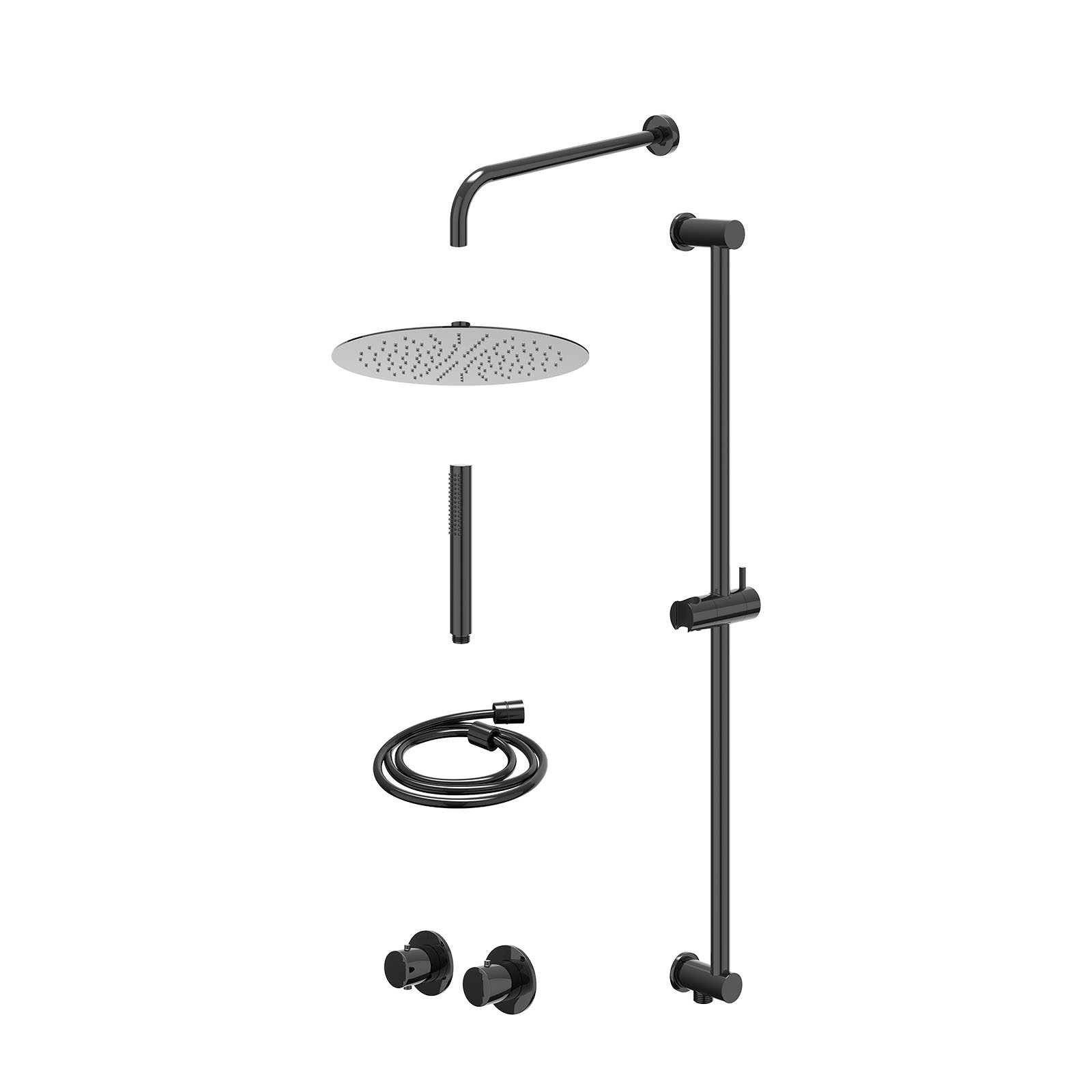 IVY Bond Regendoucheset inbouw symmetry 2-weg - 30cm slim - wandarm 40cm - glijstang - staafhanddouche - excl. inbouwbox - Zwart chroom