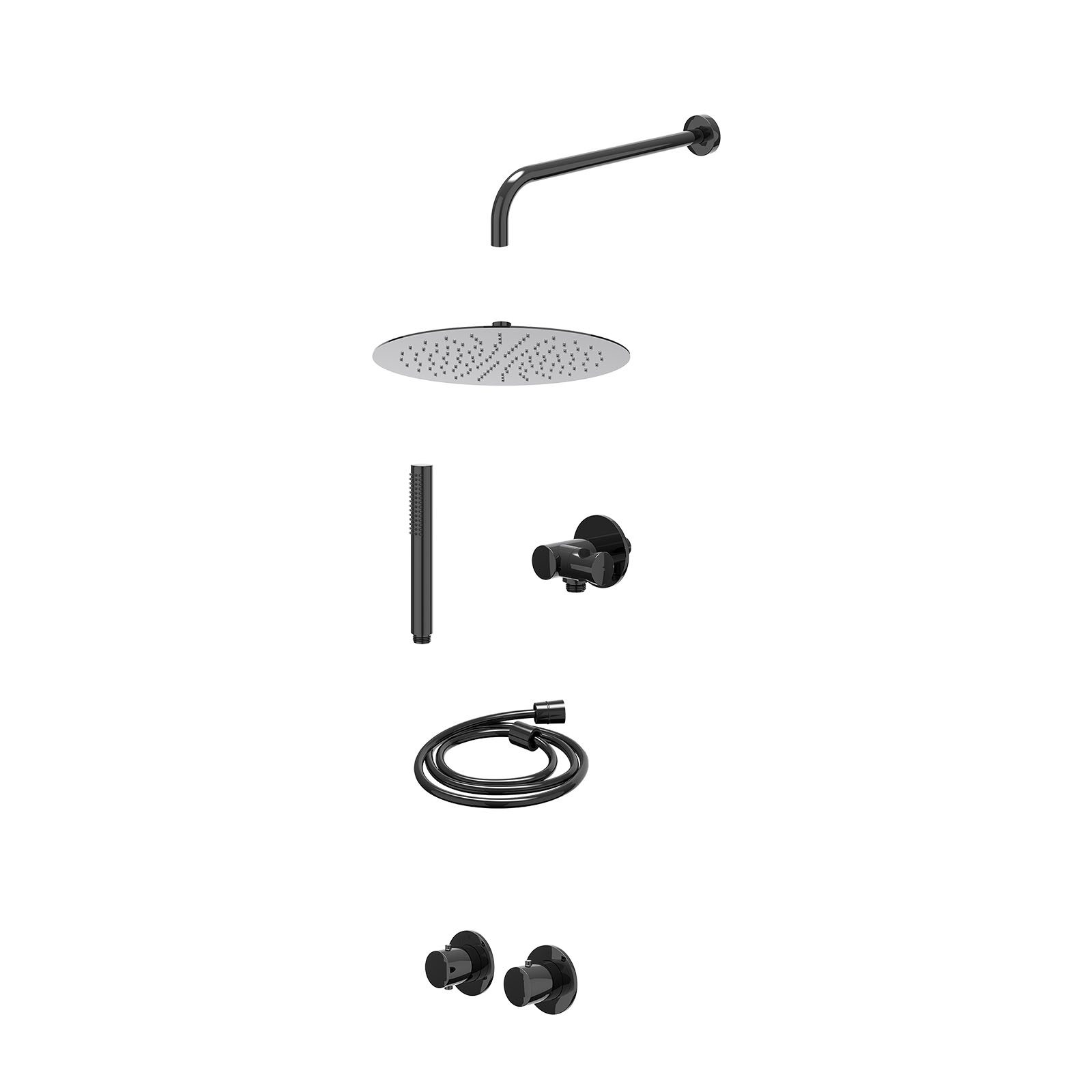 IVY Bond Regendoucheset inbouw symmetry 2-weg - 30cm slim - wandarm 40cm - verstelbare steun - staafhanddouche - excl. inbouwbox - Zwart chroom