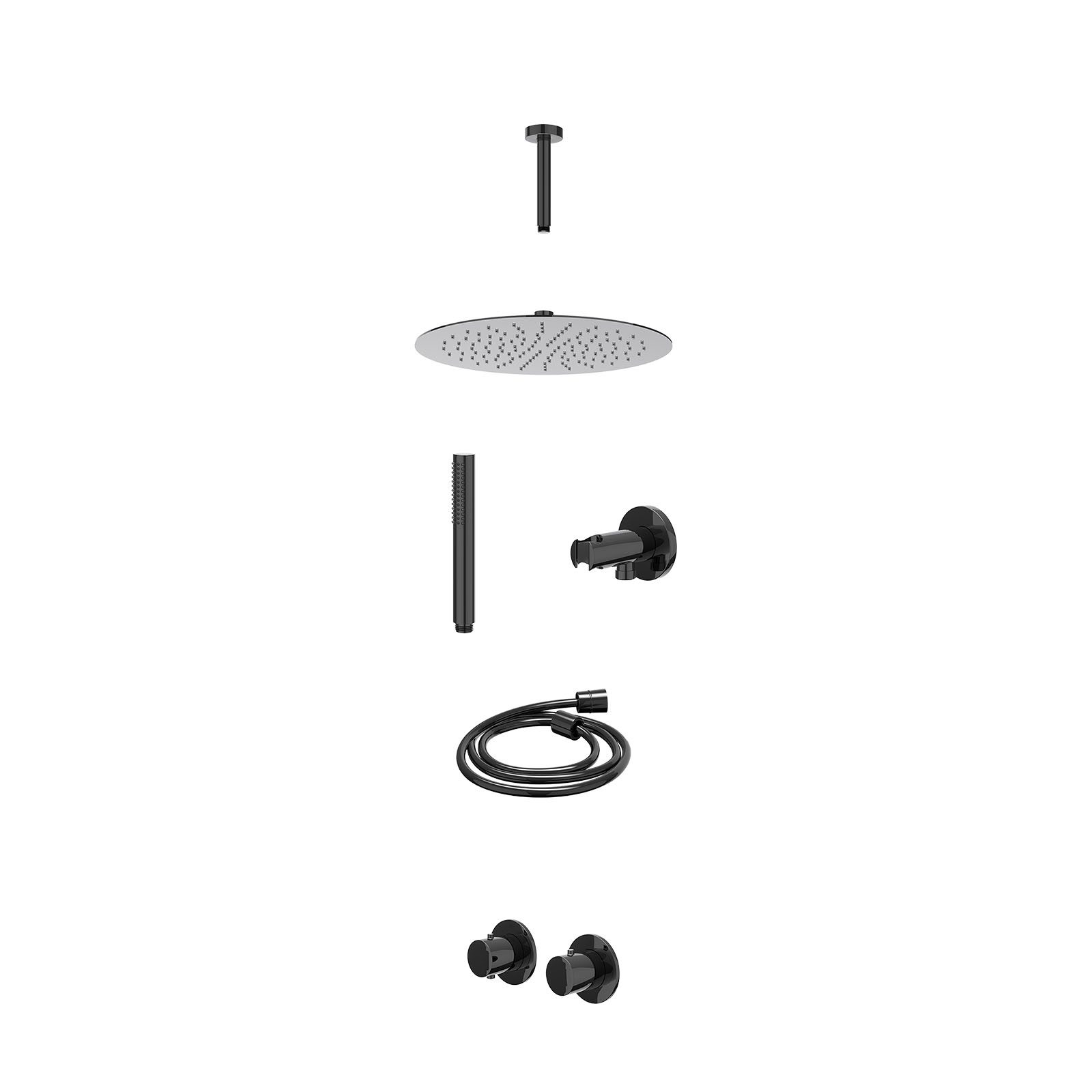 IVY Bond Regendoucheset inbouw symmetry 2-weg - 30cm slim - plafond 15cm - wandhouder - staafhanddouche - excl. inbouwbox - Zwart chroom