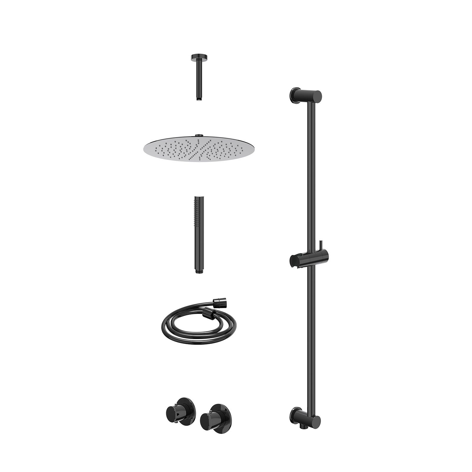 IVY Bond Regendoucheset inbouw symmetry 2-weg - 30cm slim - plafond 15cm - glijstang - staafhanddouche - excl. inbouwbox - Zwart chroom