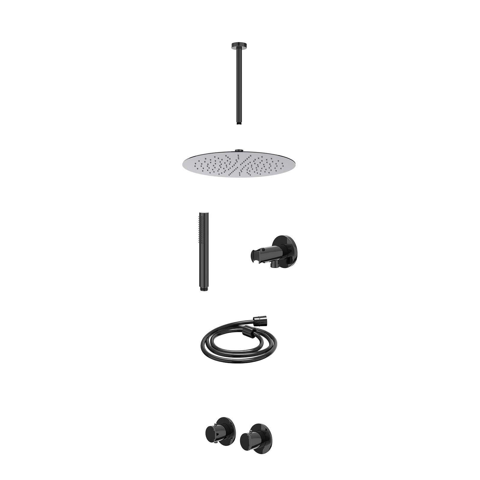 IVY Bond Regendoucheset inbouw symmetry 2-weg - 30cm slim - plafond 30cm - wandhouder - staafhanddouche - excl. inbouwbox - Zwart chroom