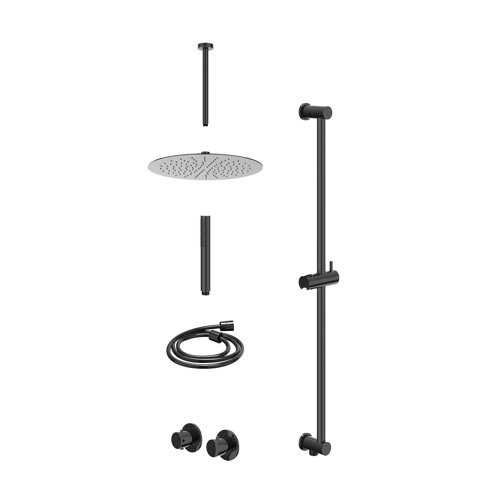 IVY Bond Regendoucheset inbouw symmetry 2-weg - 30cm slim - plafond 30cm - glijstang - staafhanddouche - excl. inbouwbox - Zwart chroom