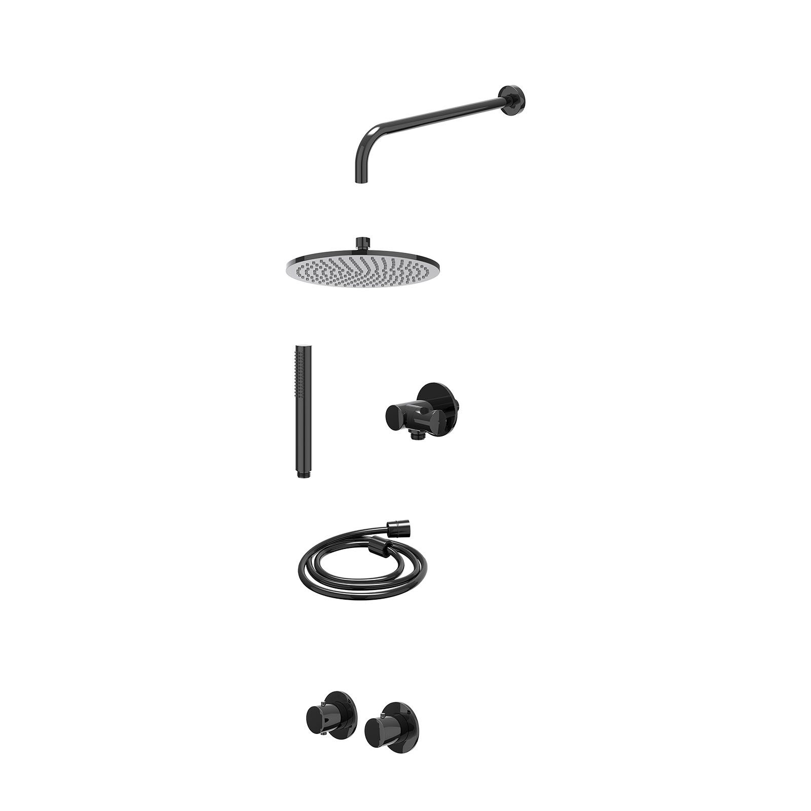IVY Bond Regendoucheset inbouw symmetry 2-weg - 25cm medium - wandarm 40cm - verstelbare steun - staafhanddouche - excl. inbouwbox - Zwart chroom