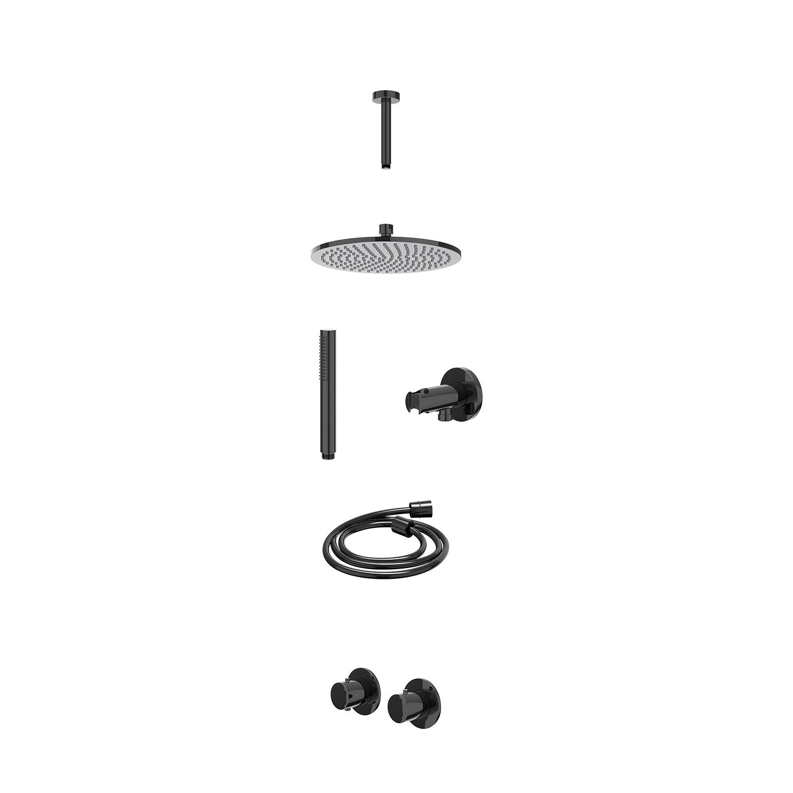 IVY Bond Regendoucheset inbouw symmetry 2-weg - 25cm medium - plafond 15cm - wandhouder - staafhanddouche - excl. inbouwbox - Zwart chroom