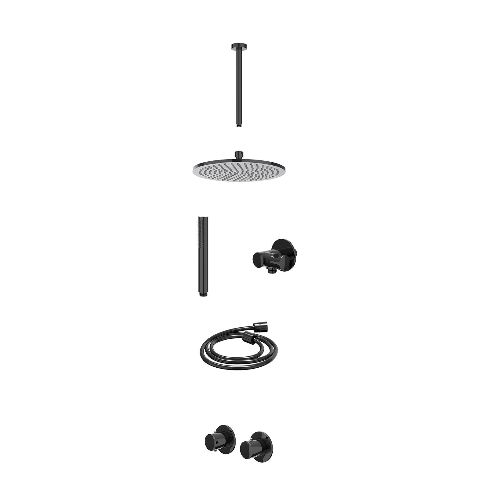 IVY Bond Regendoucheset inbouw symmetry 2-weg - 25cm medium - plafond 30cm - verstelbare steun - staafhanddouche - excl. inbouwbox - Zwart chroom