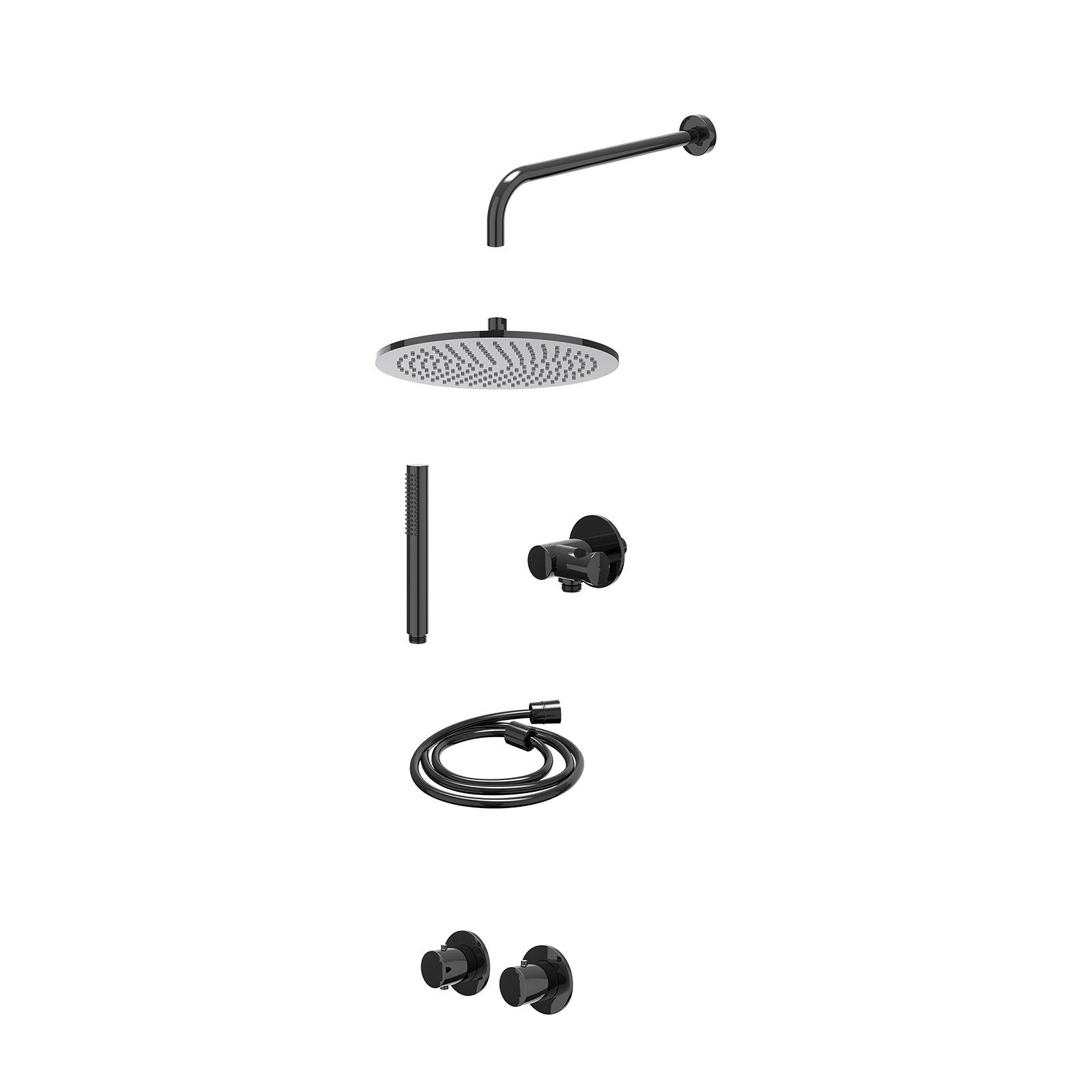 IVY Bond Regendoucheset inbouw symmetry 2-weg - 30cm medium - wandarm 40cm - verstelbare steun - staafhanddouche - excl. inbouwbox - Zwart chroom