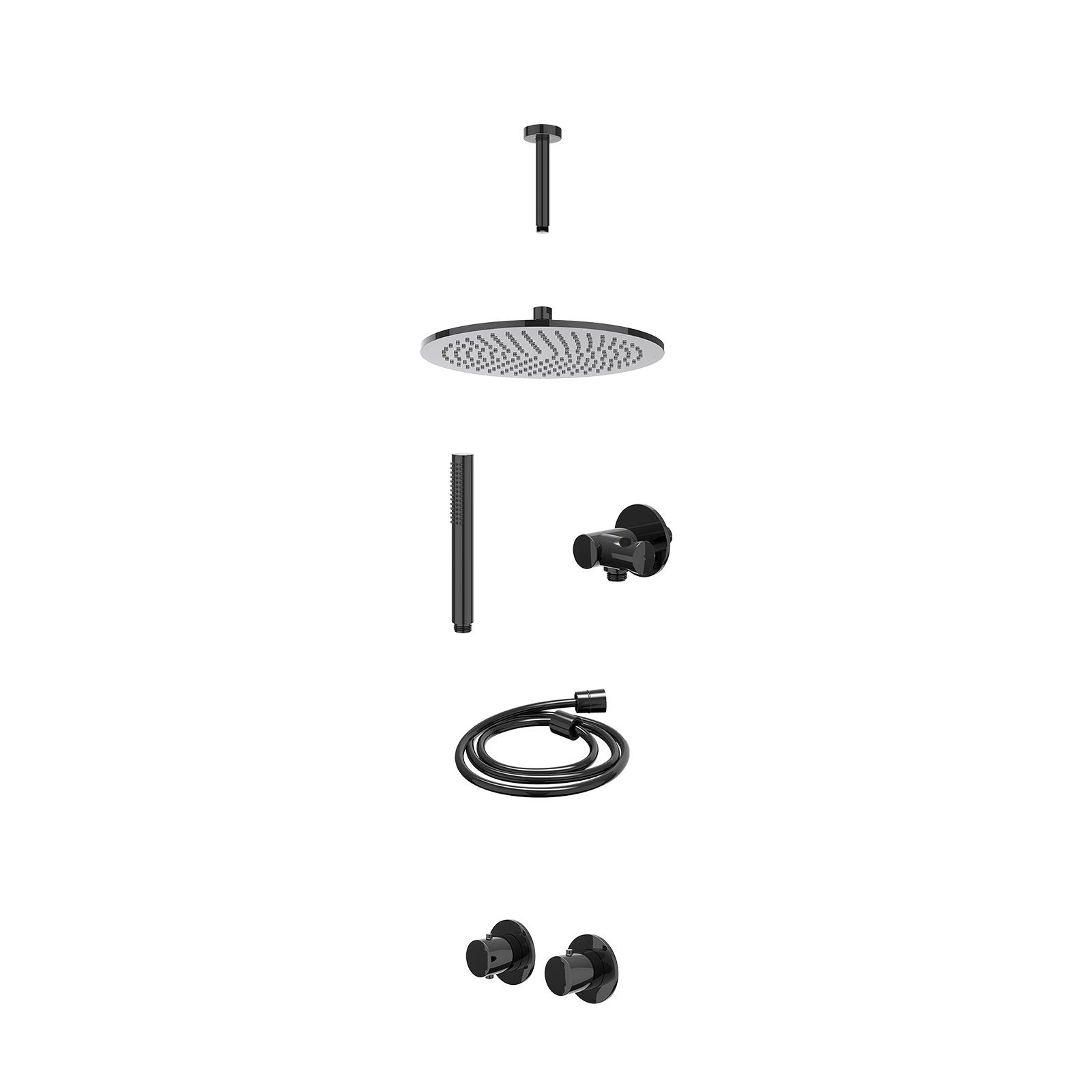 IVY Bond Regendoucheset inbouw symmetry 2-weg - 30cm medium - plafond 15cm - verstelbare steun - staafhanddouche - excl. inbouwbox - Zwart chroom