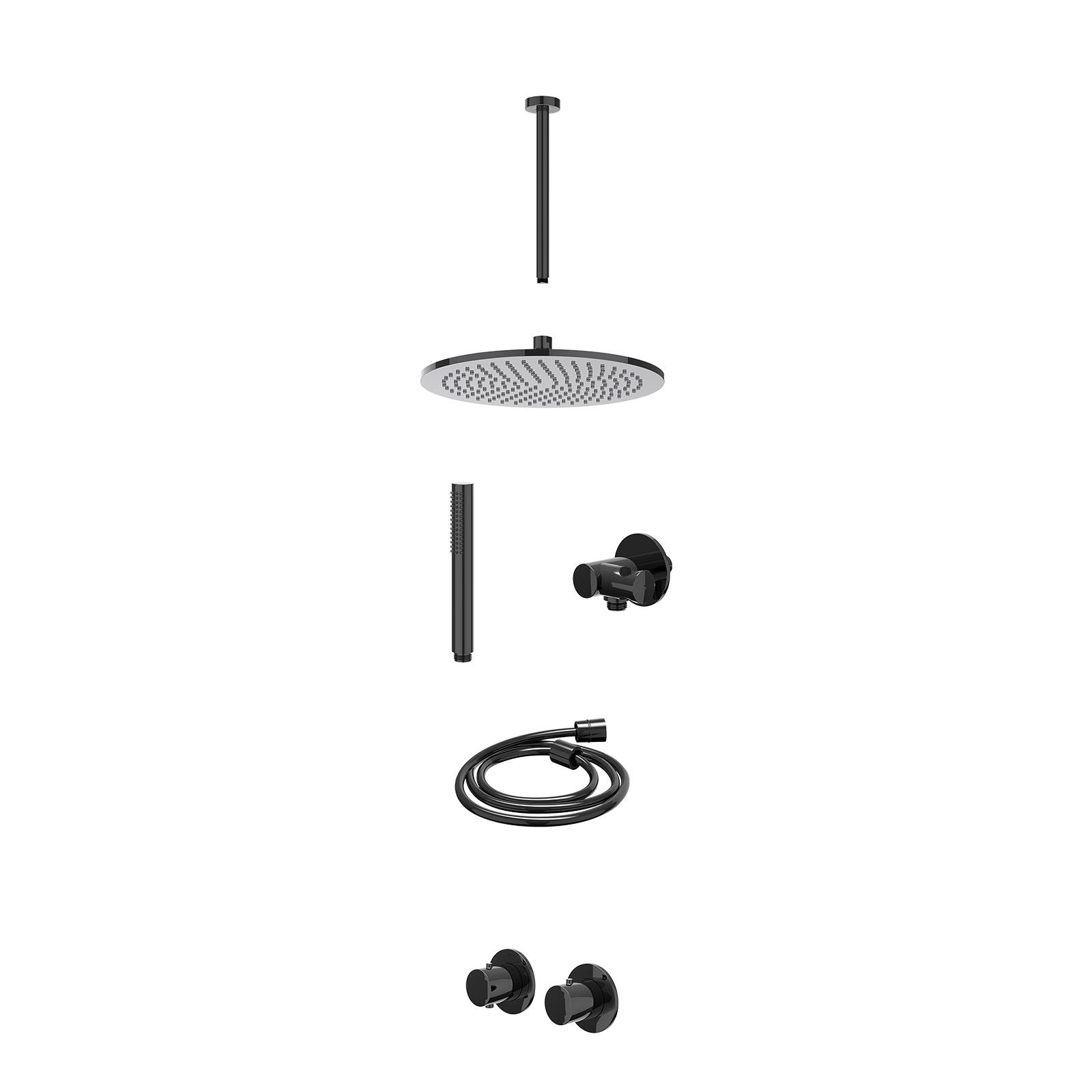 IVY Bond Regendoucheset inbouw symmetry 2-weg - 30cm medium - plafond 30cm - verstelbare steun - staafhanddouche - excl. inbouwbox - Zwart chroom