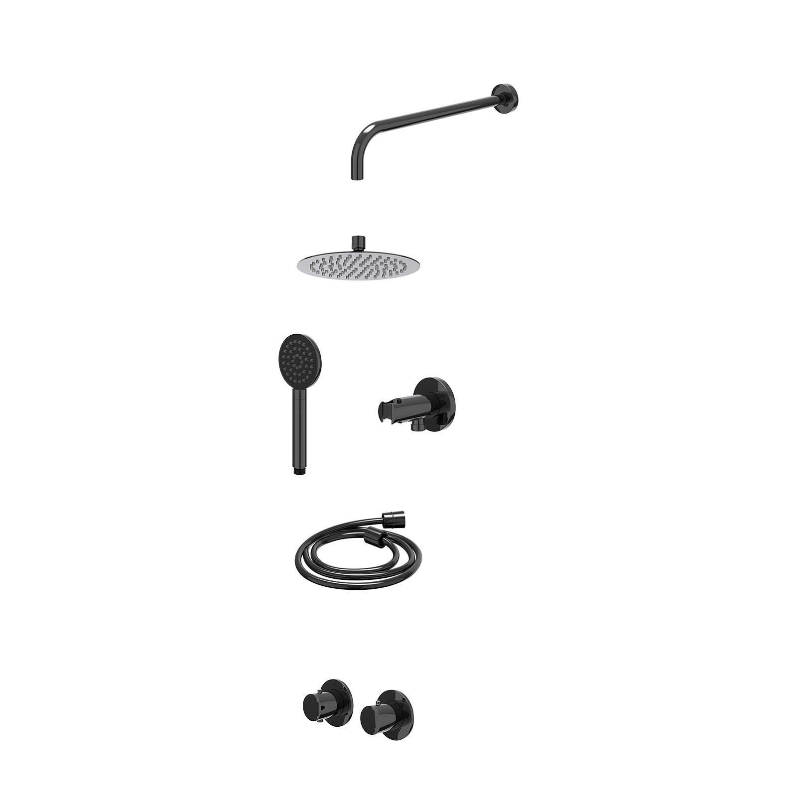 IVY Bond Regendoucheset inbouw symmetry 2-weg - 20cm slim - wandarm 40cm - wandhouder - satin spray - excl. inbouwbox - Zwart chroom