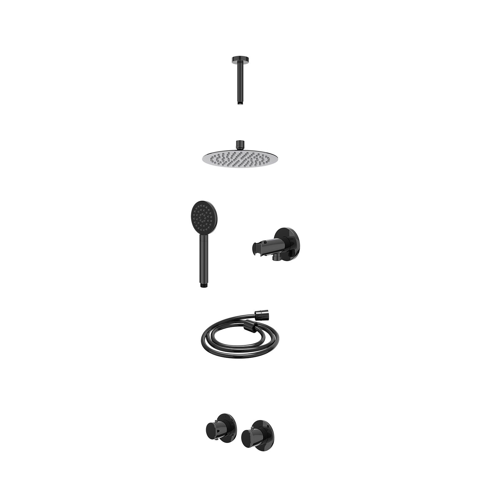 IVY Bond Regendoucheset inbouw symmetry 2-weg - 20cm slim - plafond 15cm - wandhouder - satin spray - excl. inbouwbox - Zwart chroom