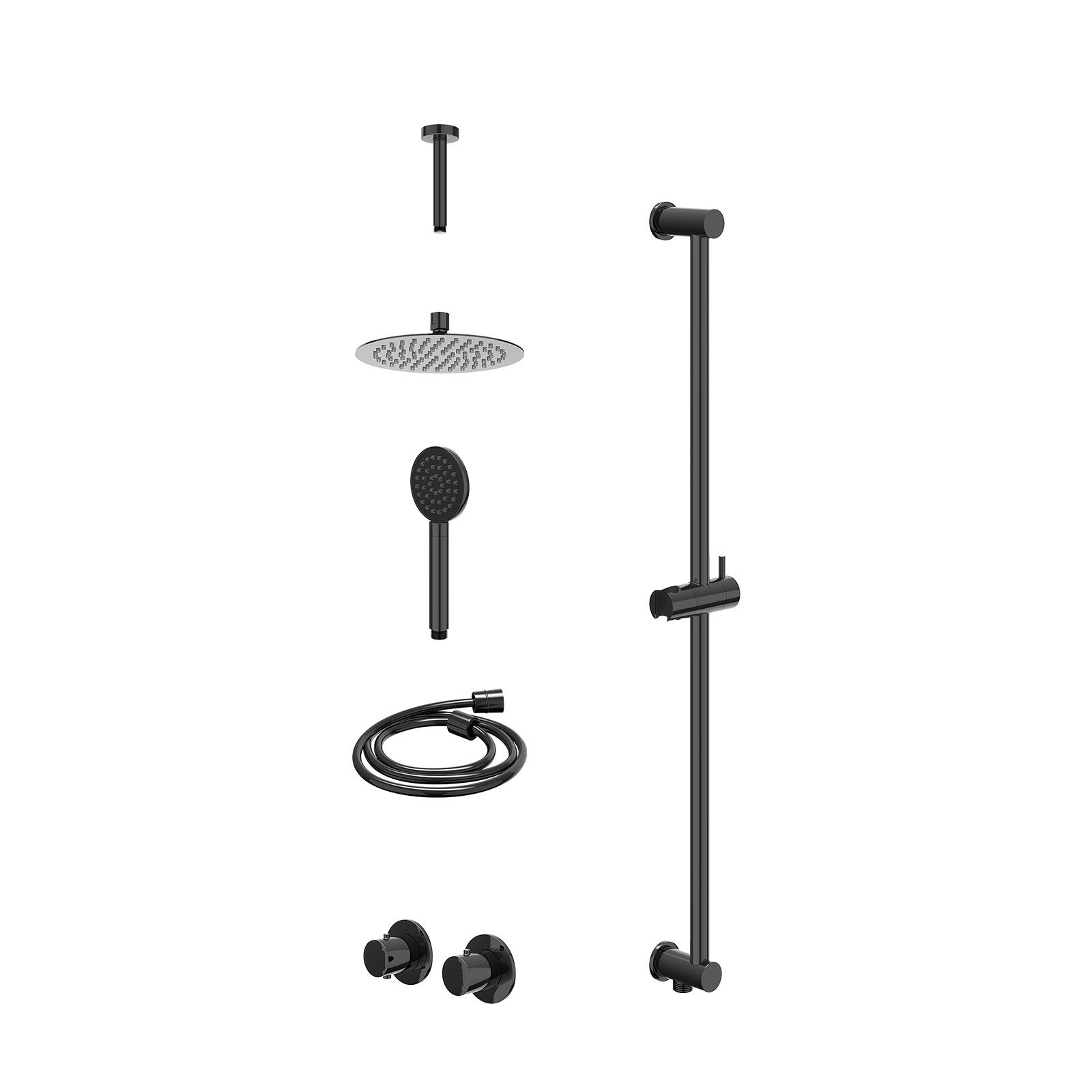 IVY Bond Regendoucheset inbouw symmetry 2-weg - 20cm slim - plafond 15cm - glijstang - satin spray - excl. inbouwbox - Zwart chroom