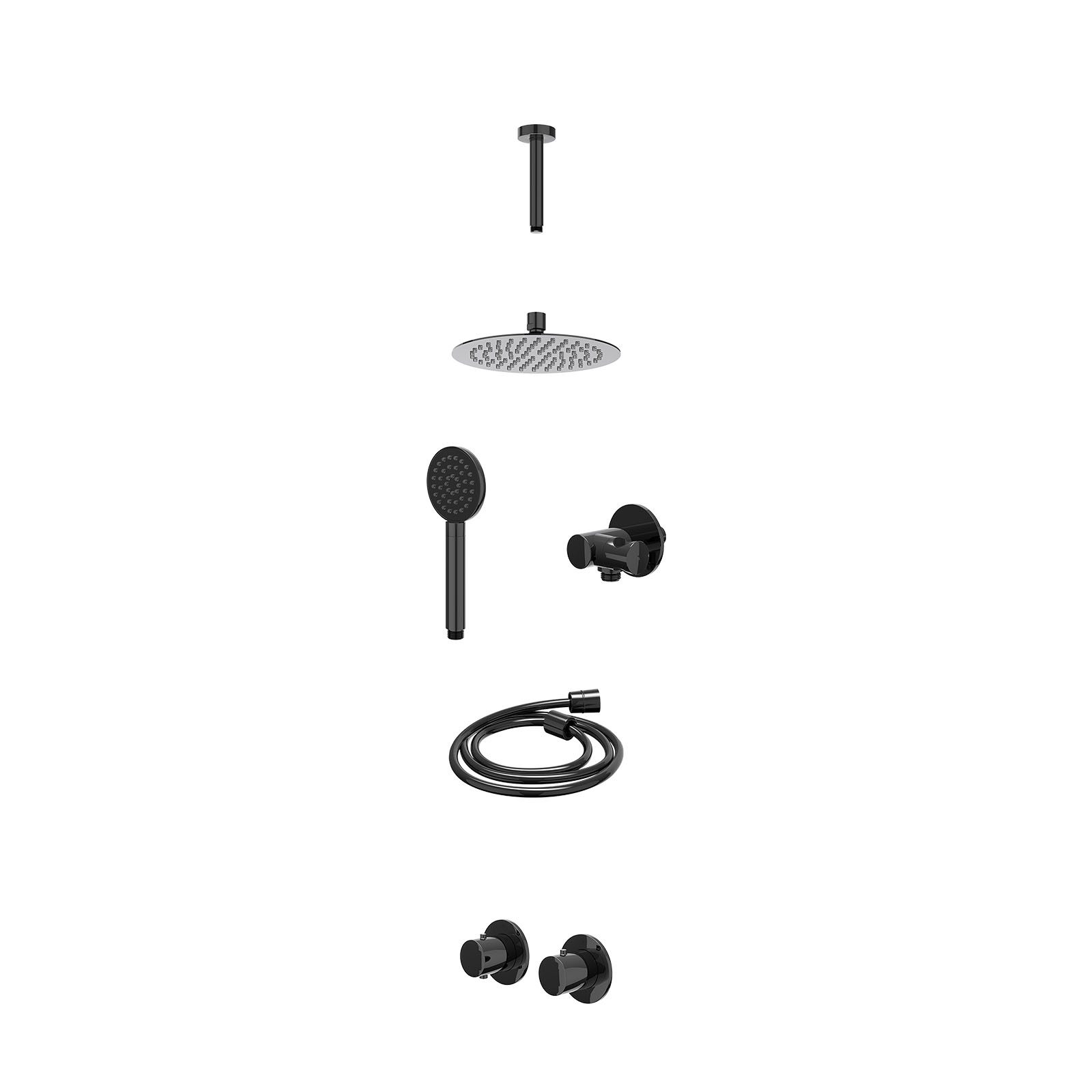 IVY Bond Regendoucheset inbouw symmetry 2-weg - 20cm slim - plafond 15cm - verstelbare steun - satin spray - excl. inbouwbox - Zwart chroom