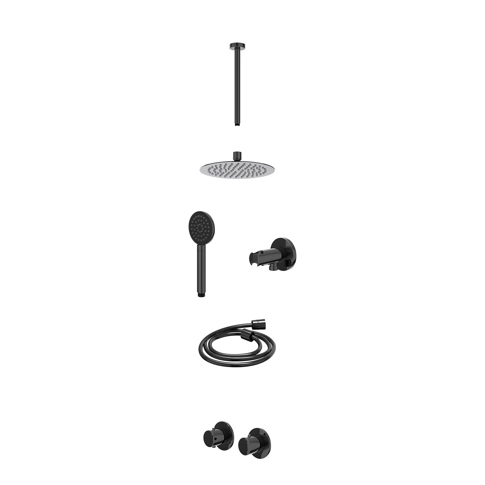 IVY Bond Regendoucheset inbouw symmetry 2-weg - 20cm slim - plafond 30cm - wandhouder - satin spray - excl. inbouwbox - Zwart chroom