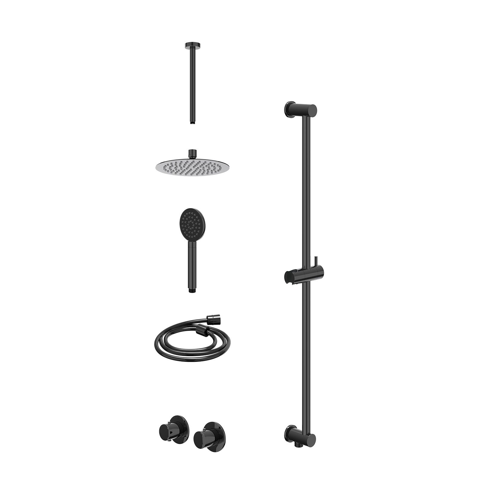 IVY Bond Regendoucheset inbouw symmetry 2-weg - 20cm slim - plafond 30cm - glijstang - satin spray - excl. inbouwbox - Zwart chroom