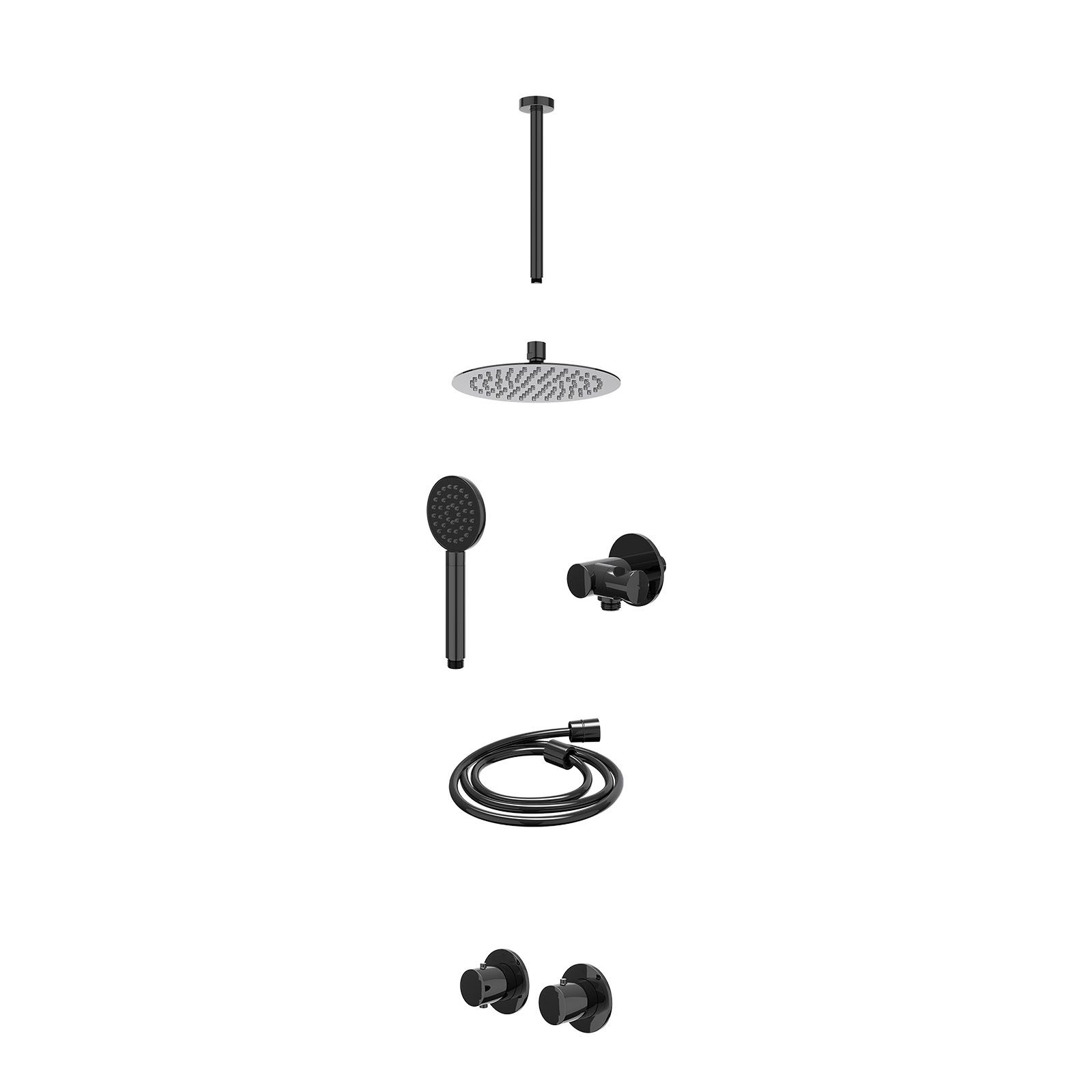 IVY Bond Regendoucheset inbouw symmetry 2-weg - 20cm slim - plafond 30cm - verstelbare steun - satin spray - excl. inbouwbox - Zwart chroom