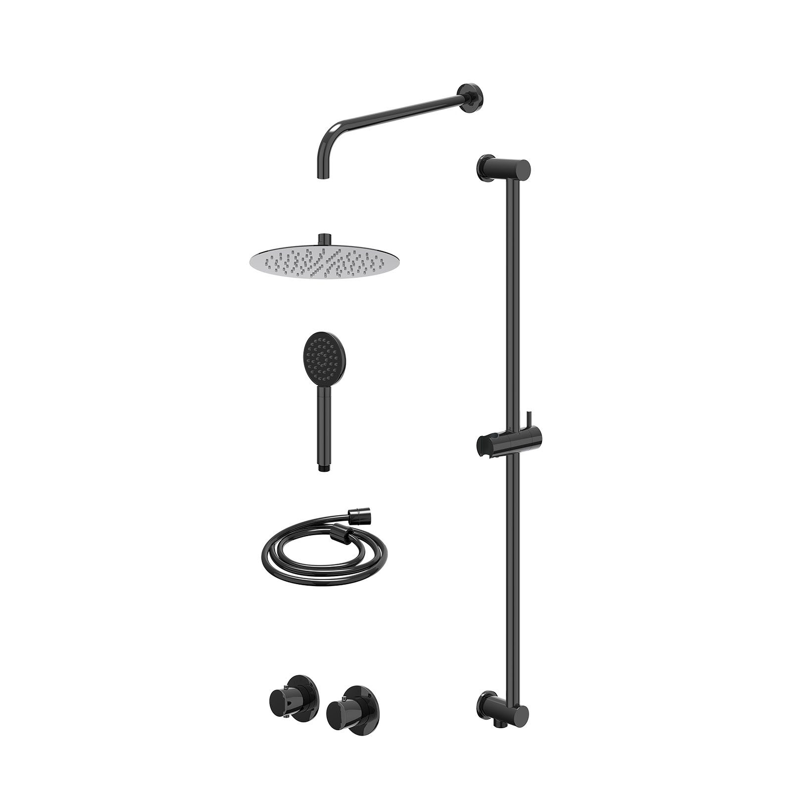 IVY Bond Regendoucheset inbouw symmetry 2-weg - 25cm slim - wandarm 40cm - glijstang - satin spray - excl. inbouwbox - Zwart chroom
