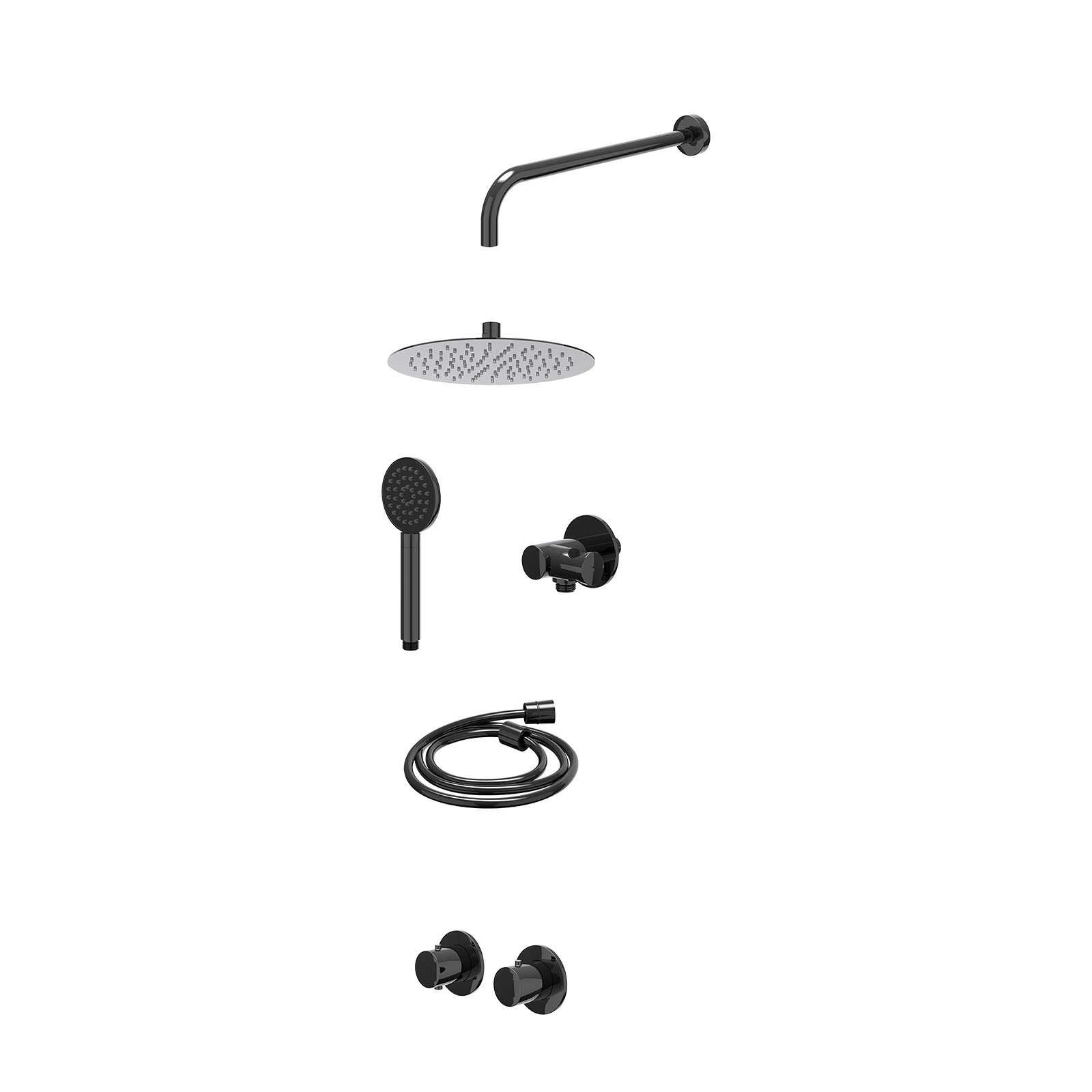 IVY Bond Regendoucheset inbouw symmetry 2-weg - 25cm slim - wandarm 40cm - verstelbare steun - satin spray - excl. inbouwbox - Zwart chroom